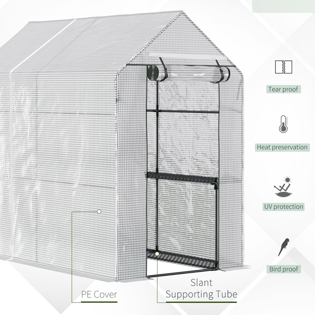 Walk in Garden Greenhouse with Shelves Steeple 186Lx120Wx190Hcm White