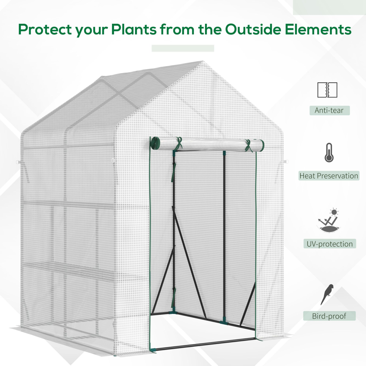 Greenhouse for Outdoor, Gardening 2 Tier Shelf, PE Cover, 143x143x195cm, Green