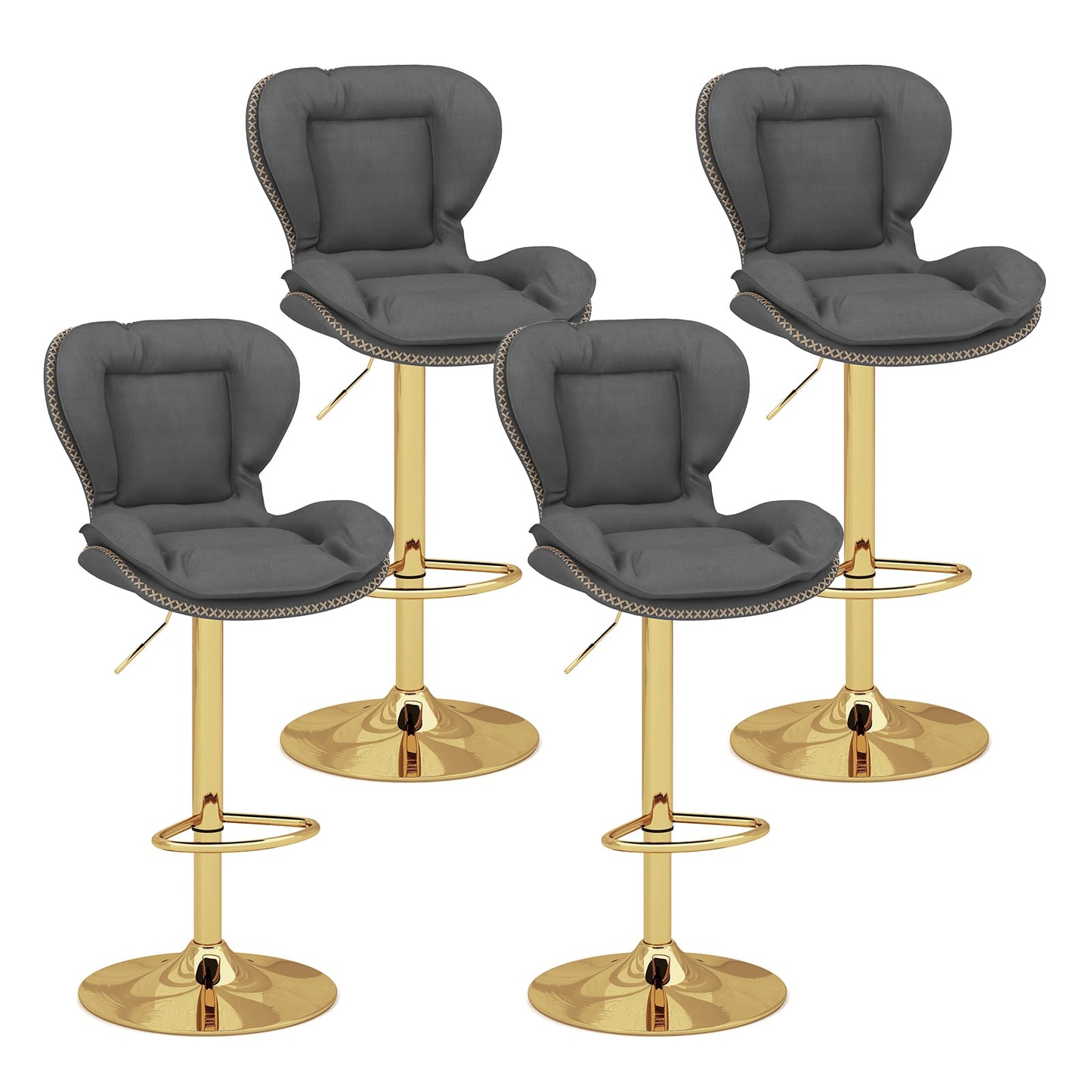 Set of 4 PU Leather Bar Stool Adjustable with Padded Seat Grey