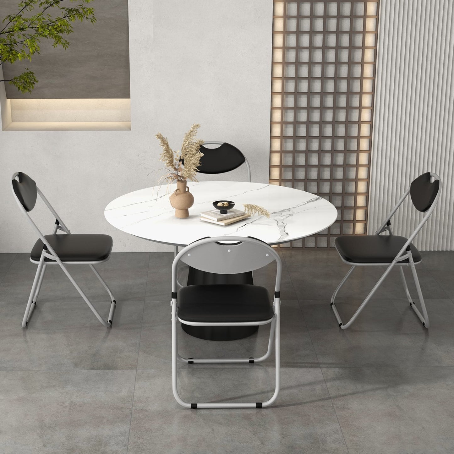 4 Pack Folding Chairs Metal Conference Chair with Padded Seat and Back
