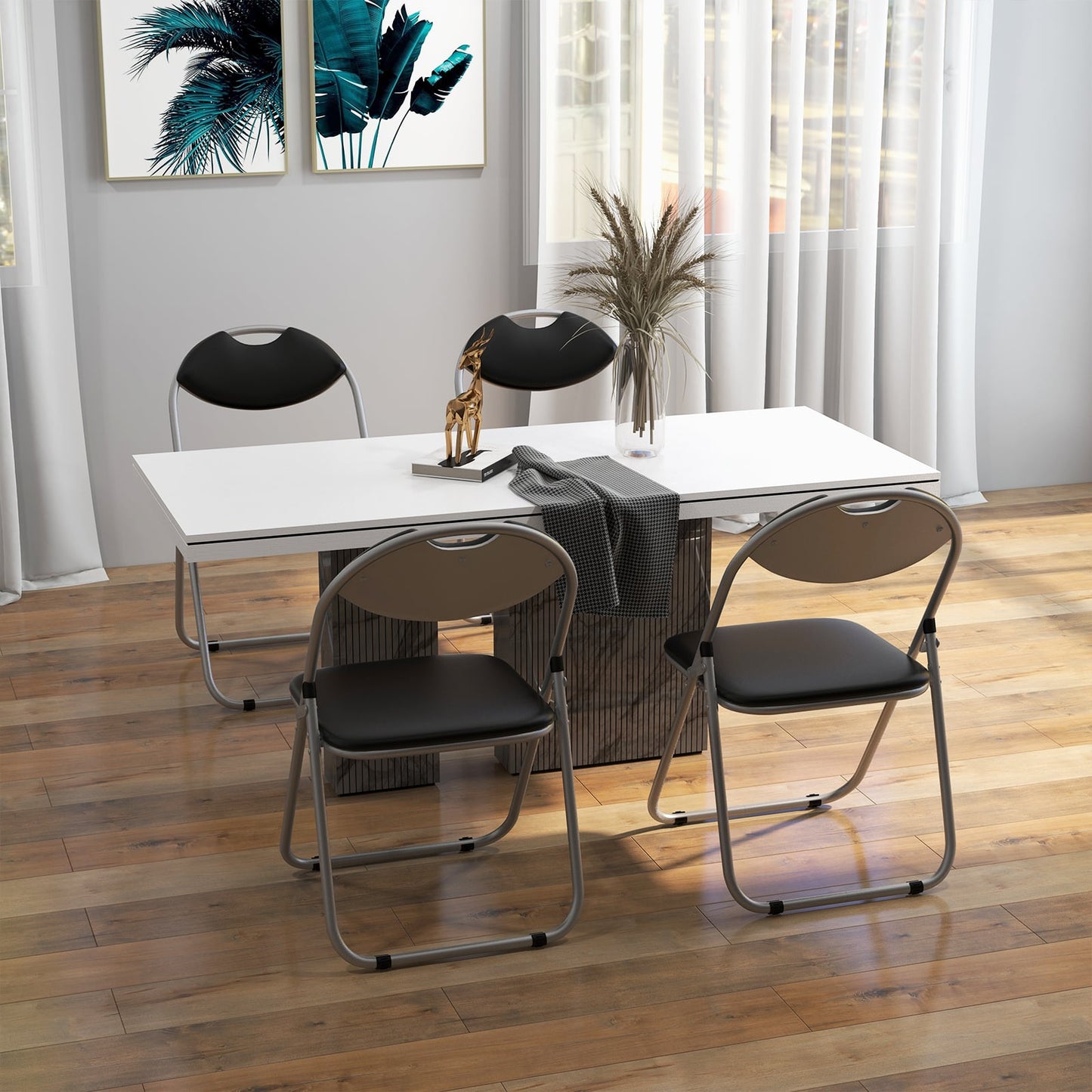 4 Pack Folding Chairs Metal Conference Chair with Padded Seat and Back