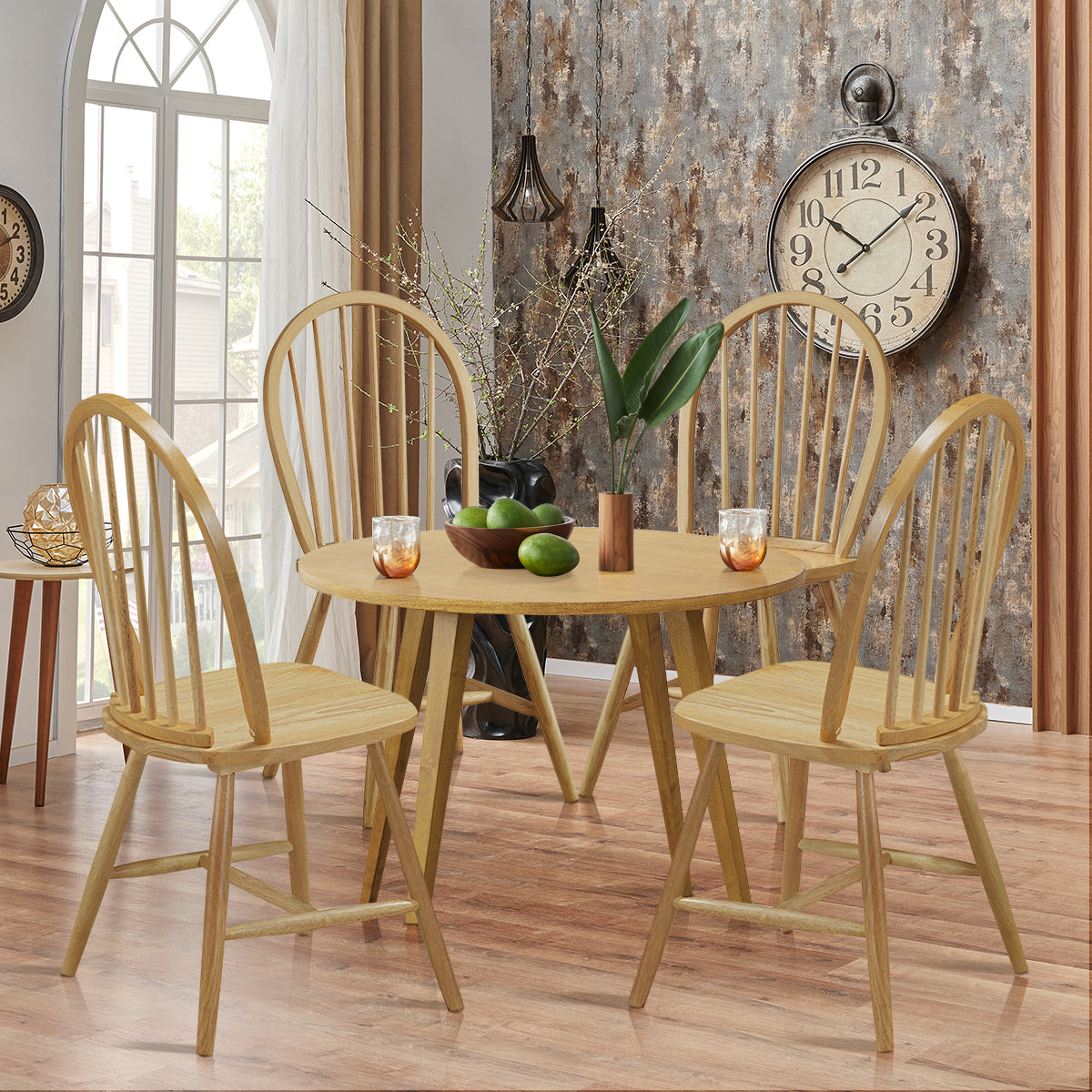 4 Piece Wooden Kitchen Dining chairs with High Spindle Back-Natural