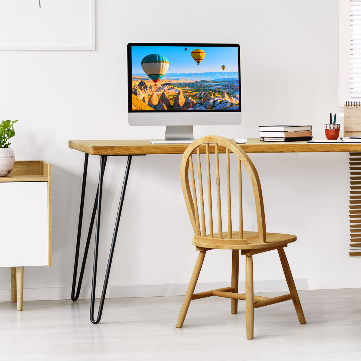 4 Piece Wooden Kitchen Dining chairs with High Spindle Back-Natural