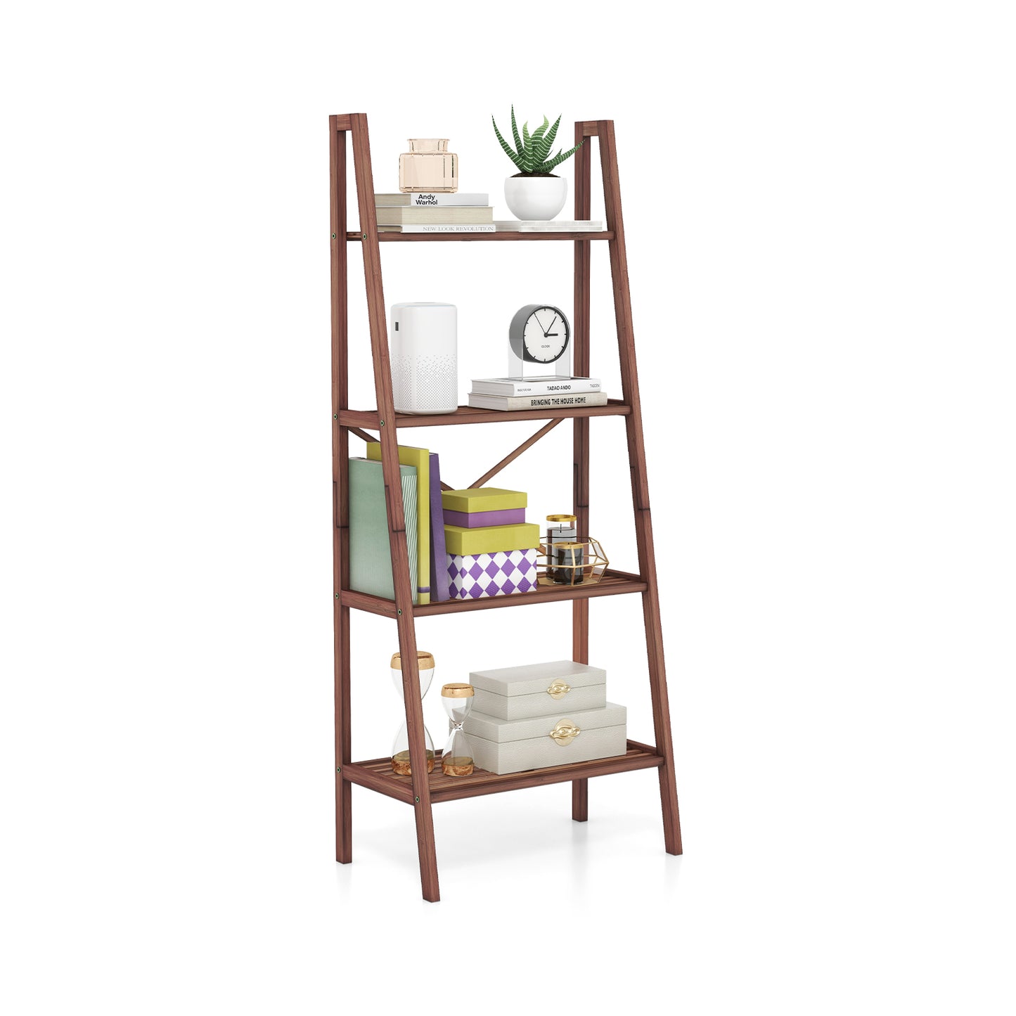 4-Tier Freestanding Bookcase with Anti-Toppling Device for Living Room-Natural