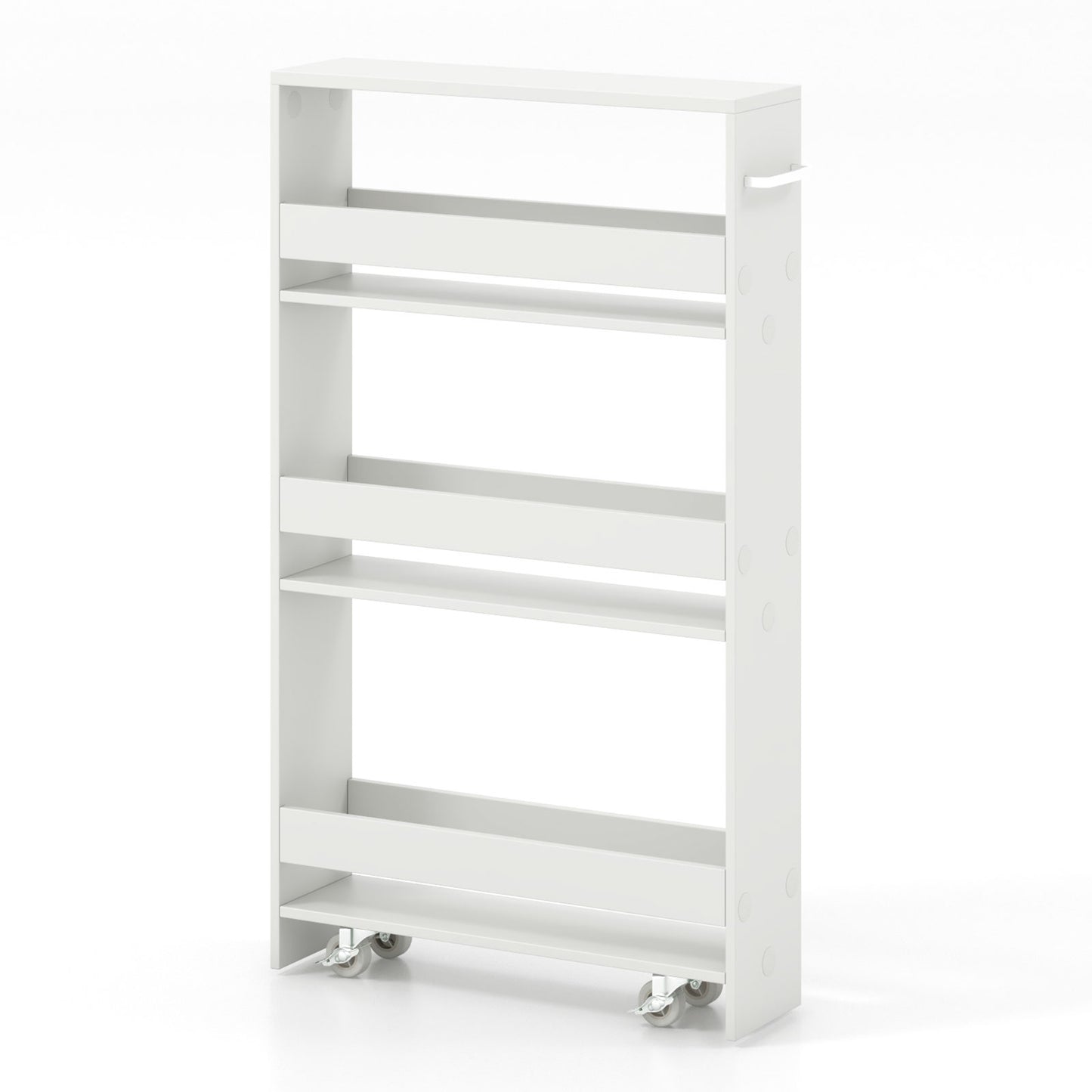 4-Tier Slim Storage Cart with Open Shelves and Wheels-Natural