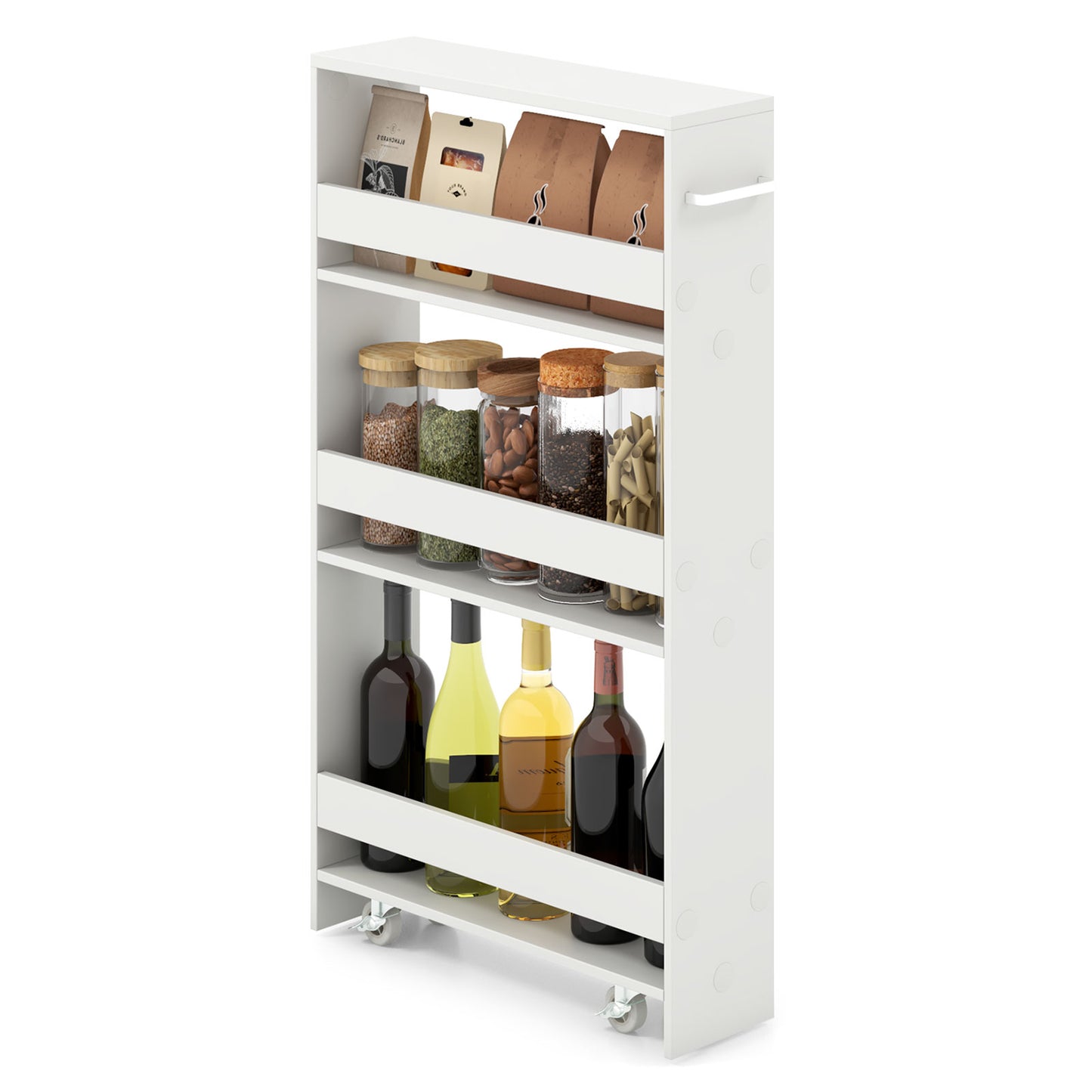 4-Tier Slim Storage Cart with Open Shelves and Wheels-Natural