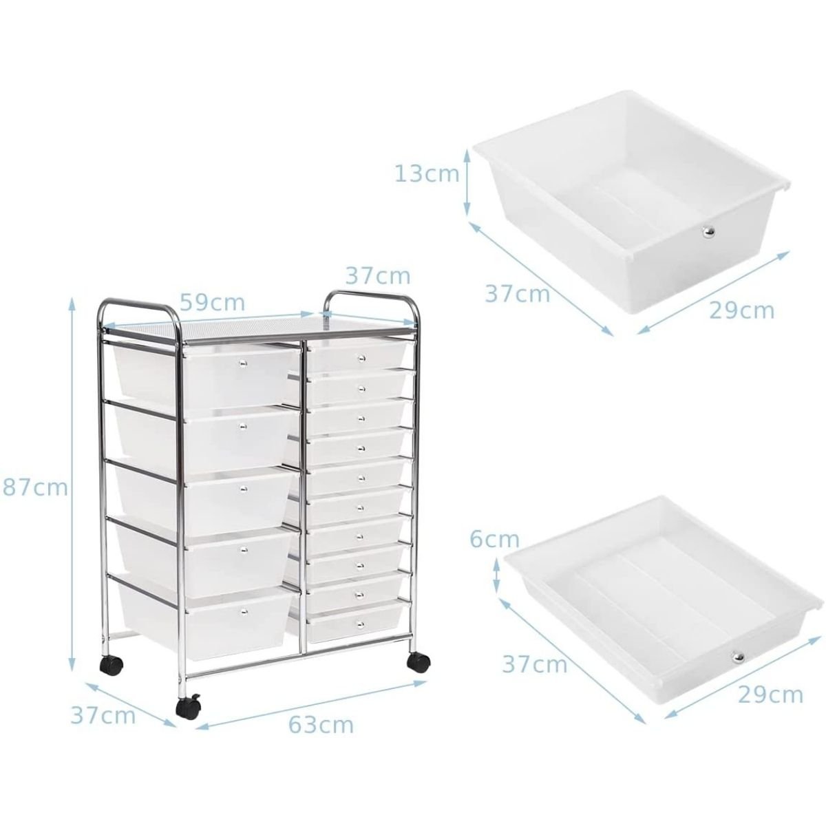 15 Drawer Rolling Storage Cart with 4 Wheels for Beauty Salon-Black
