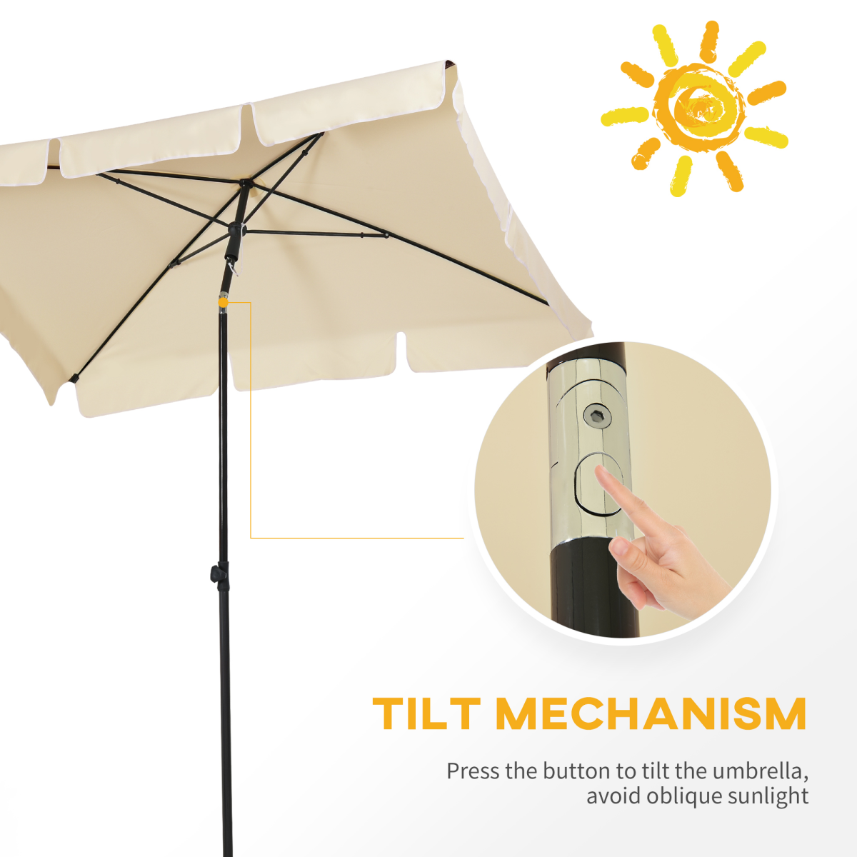 Aluminium Sun Parasol Garden Tilting Umbrellas Patio Rectangular, 2x1.25m, Beige