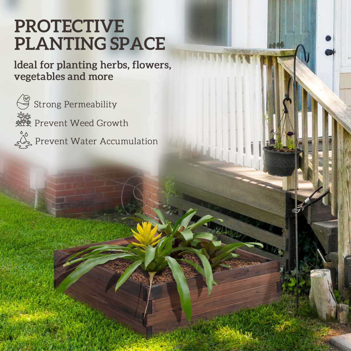 Wooden Raised Garden Bed Planter Grow Containers Pot 80 x 80 x 22.5cm