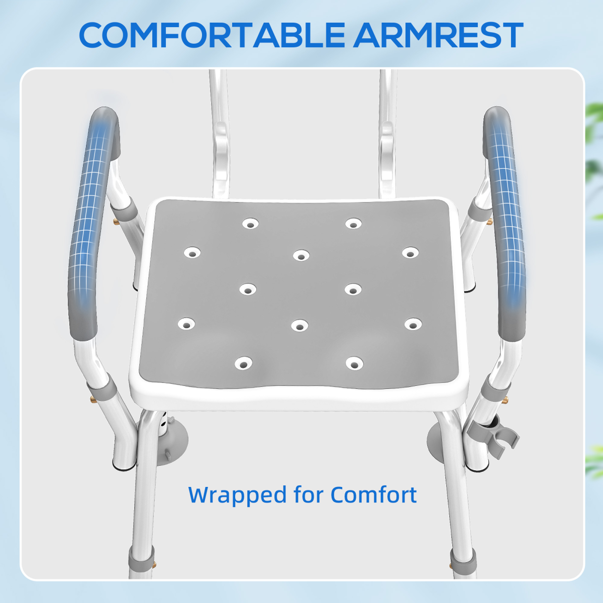 HOMCOM Padded Shower Stool with Arms and Back, 4 Suction Foot Pads, Grey