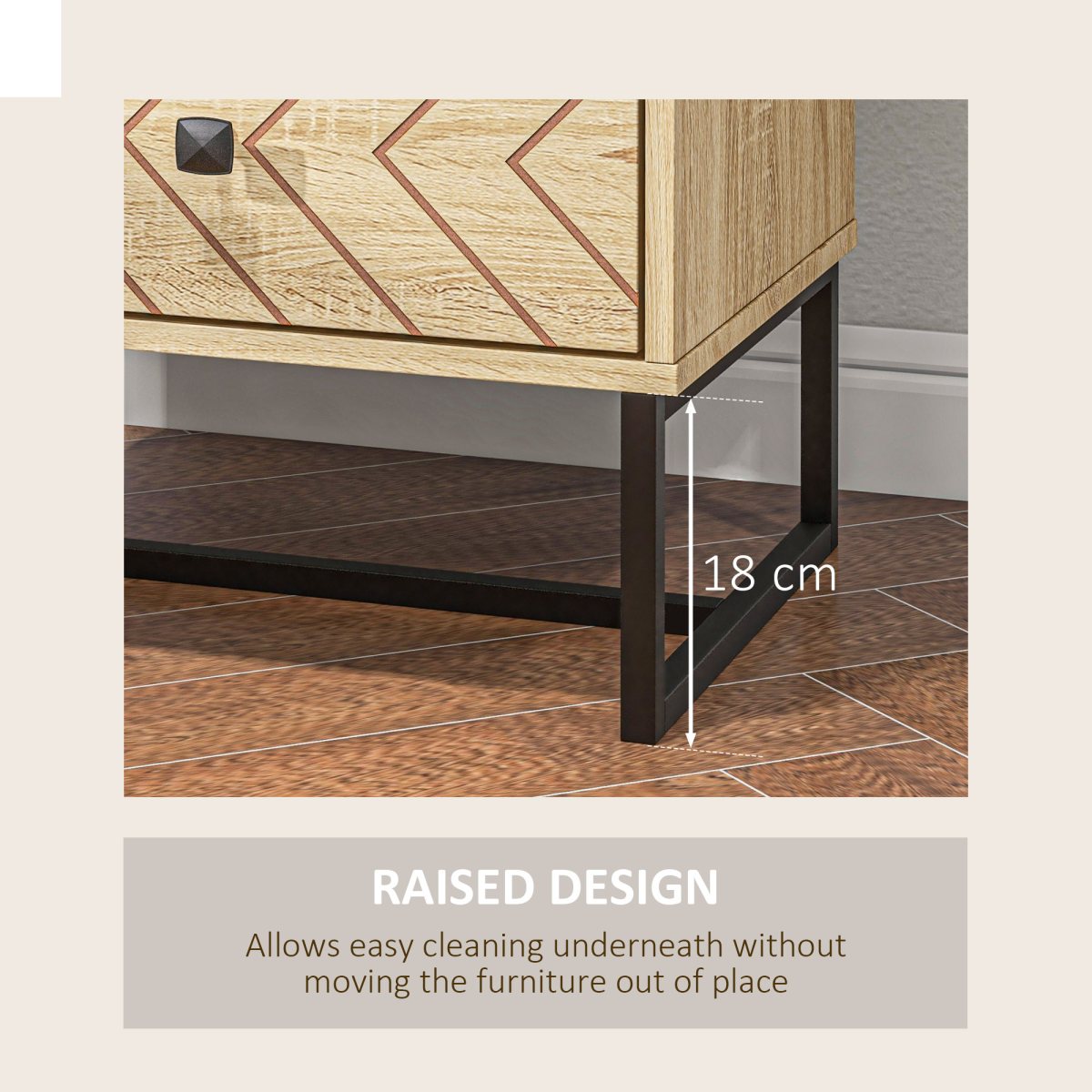 Bedside Table 2 Drawer Unit  Zig Zag Design w/ Black Metal Handles