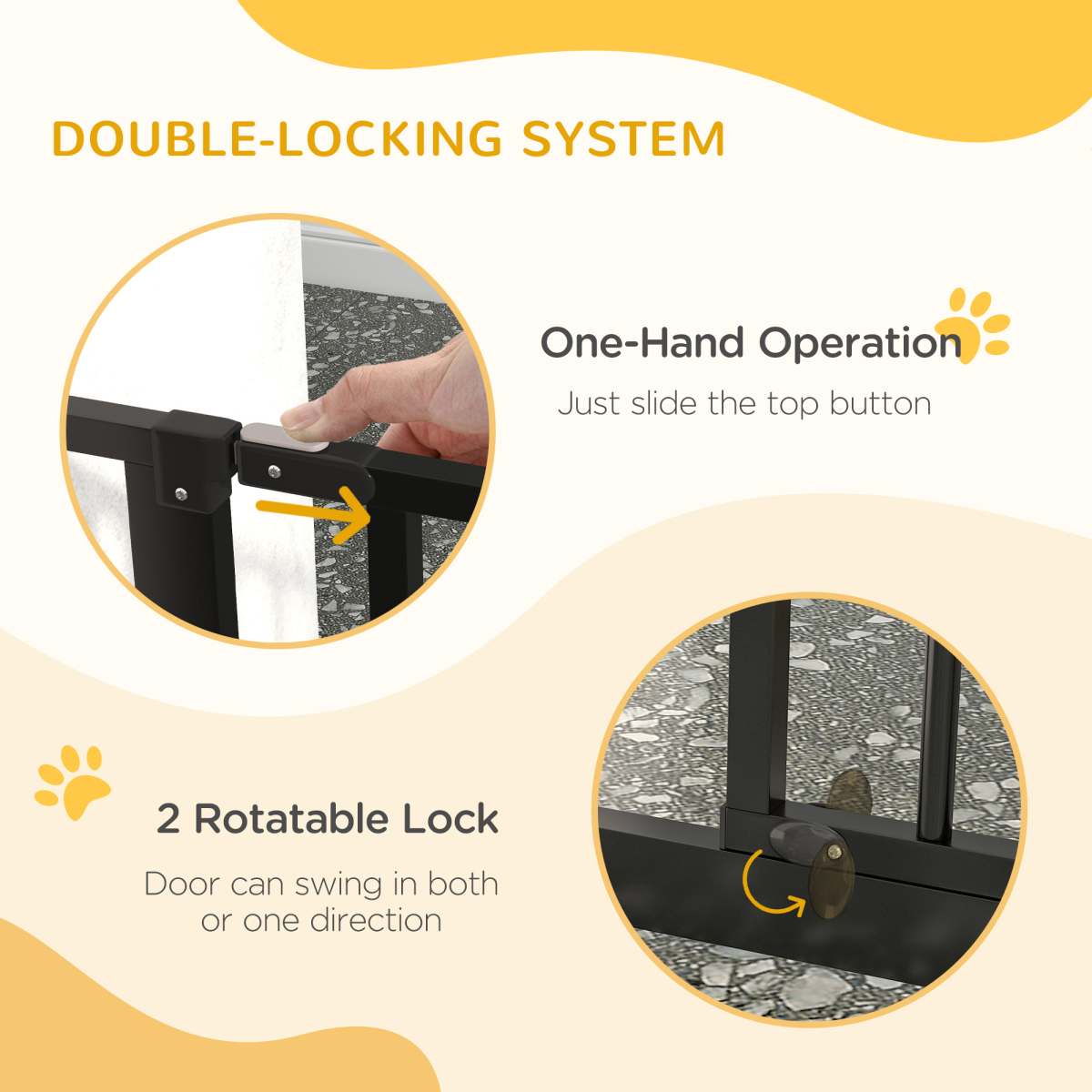 Pet Safety Gate Dog Barrier W/ Door Pressure Fit for Doorways, 75-145W cm, Black