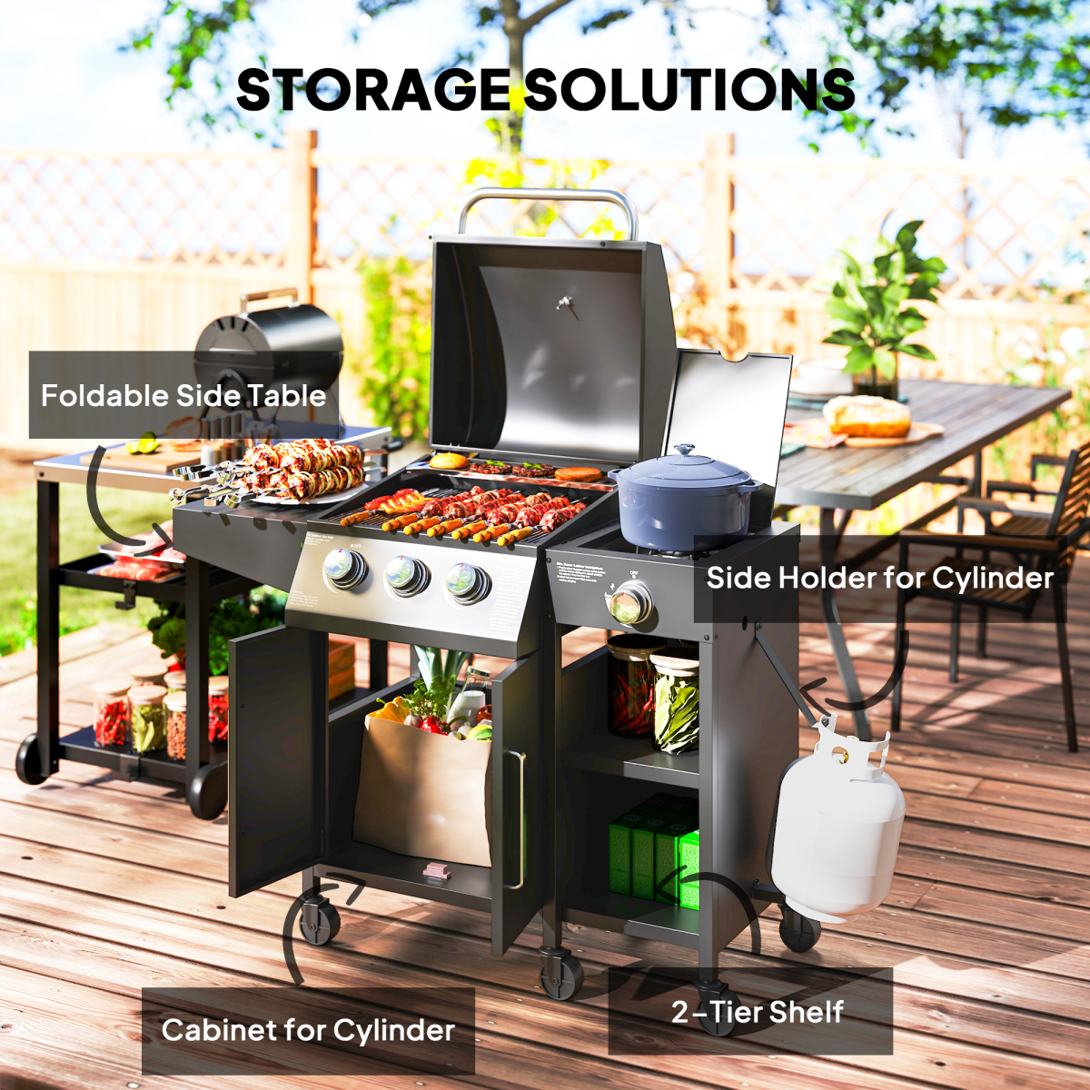 Outsunny 9.5 kW Gas Barbecue with 3+1 Burner, Storage Cabinet and Shelves