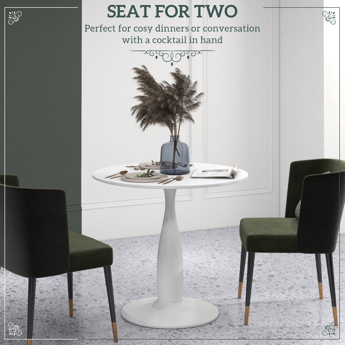 HOMCOM Round Dining Table with Steel Base for Living Room, Dining Room