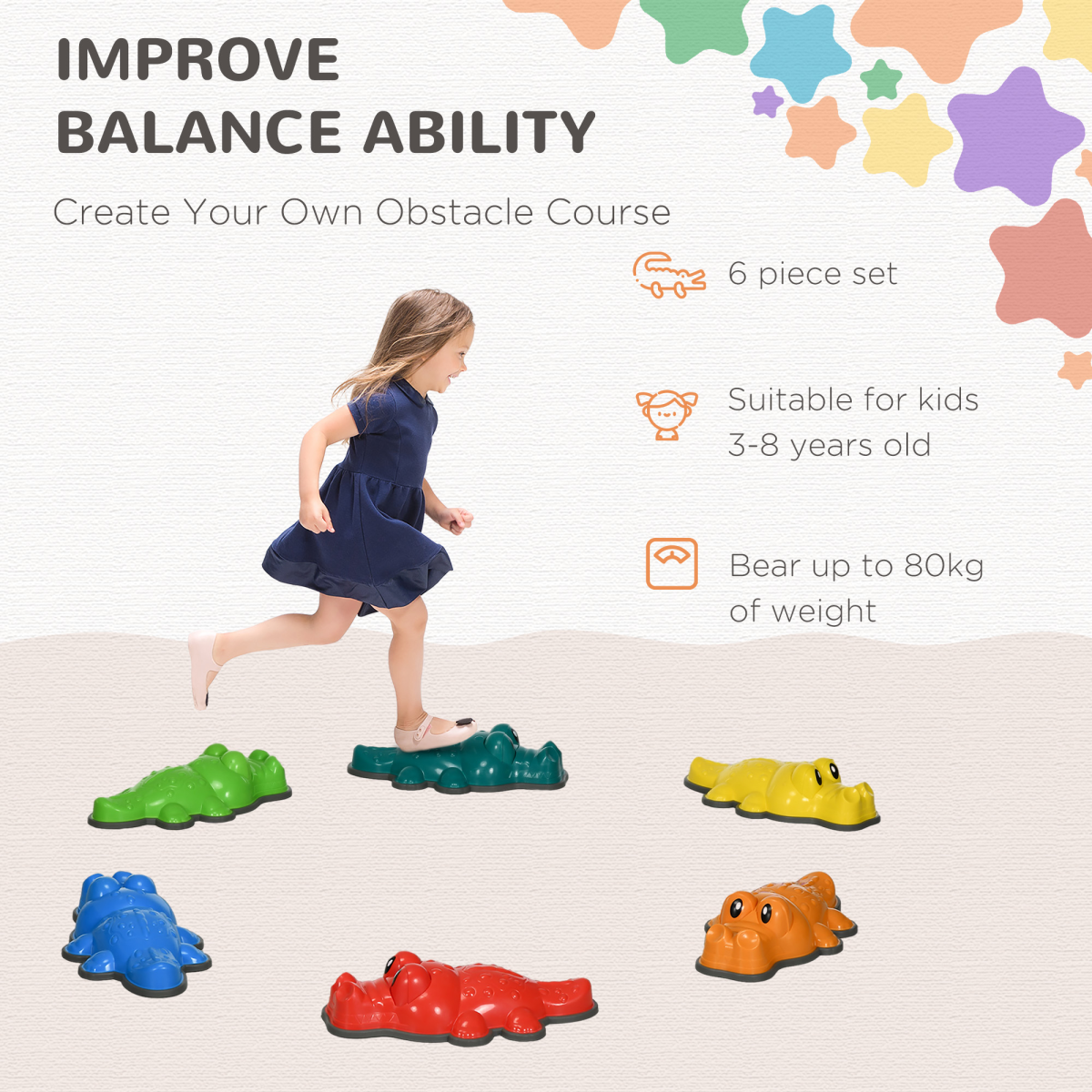 ZONEKIZ 6PCs Kids Kids Stepping Stones w/ Anti-Slip Edge, Indoor and Outdoor