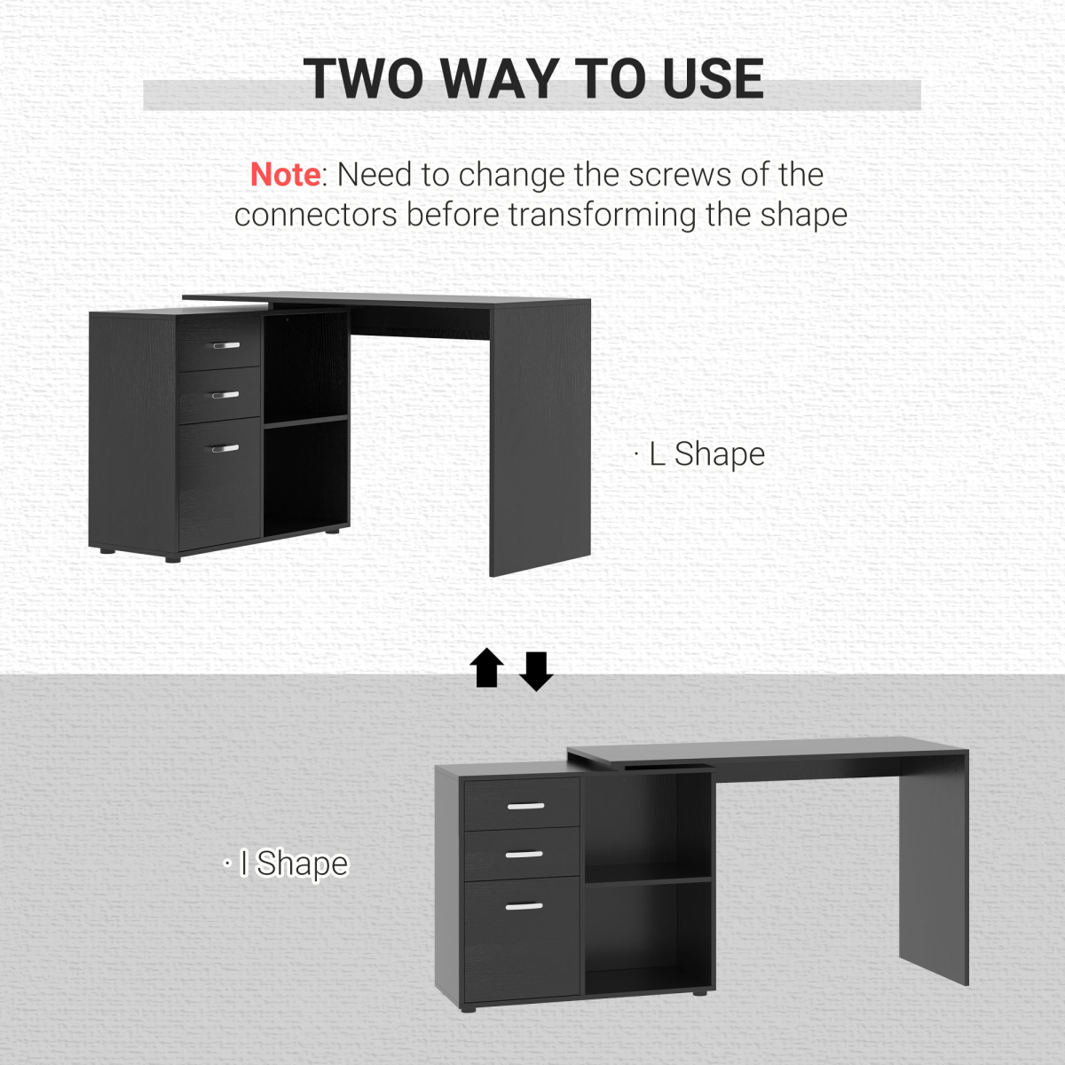 L Shape Computer Desk Workstation Home Office Drawer Shelf File Cabinet-Black
