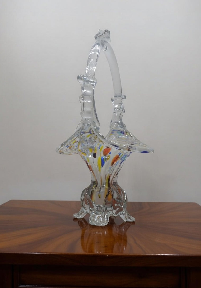 MURANO STYLE MULTICOLURED ART GLASS BASKET