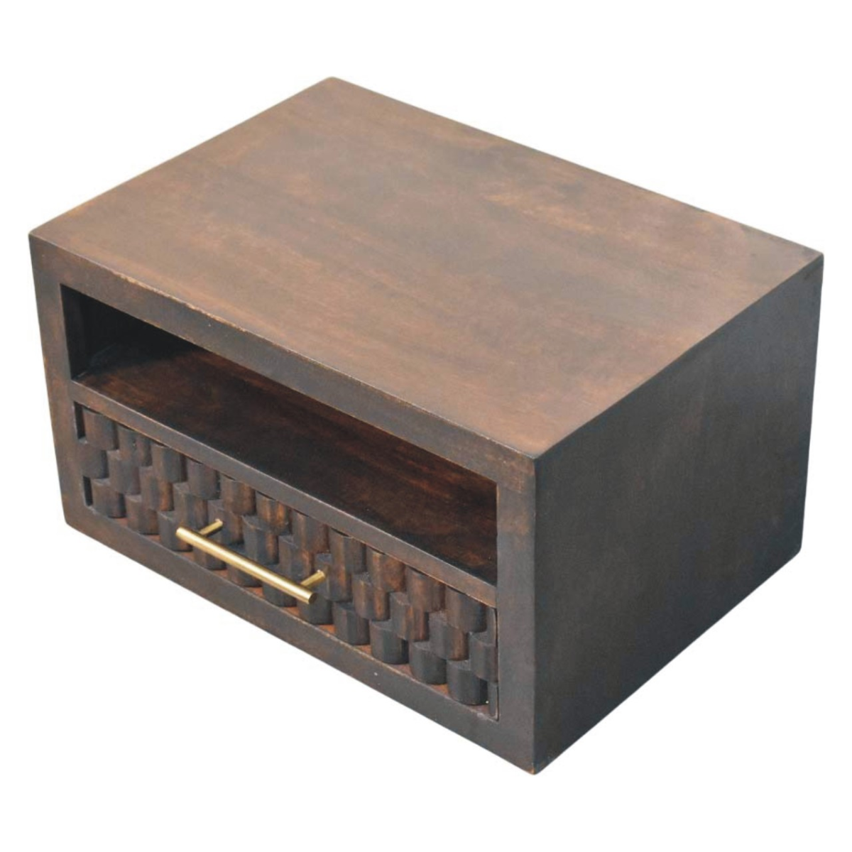 Artisan Furniture Solid Wood Arno Wall-Mounted Nightstand, 1 Drawer, 1 Shelf, Dark Brown