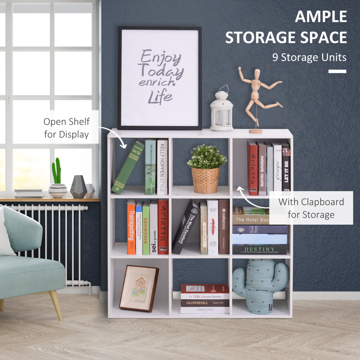 HOMCOM 9 Cube Storage Cupboard Bookcase Bookshelf Home Office, White