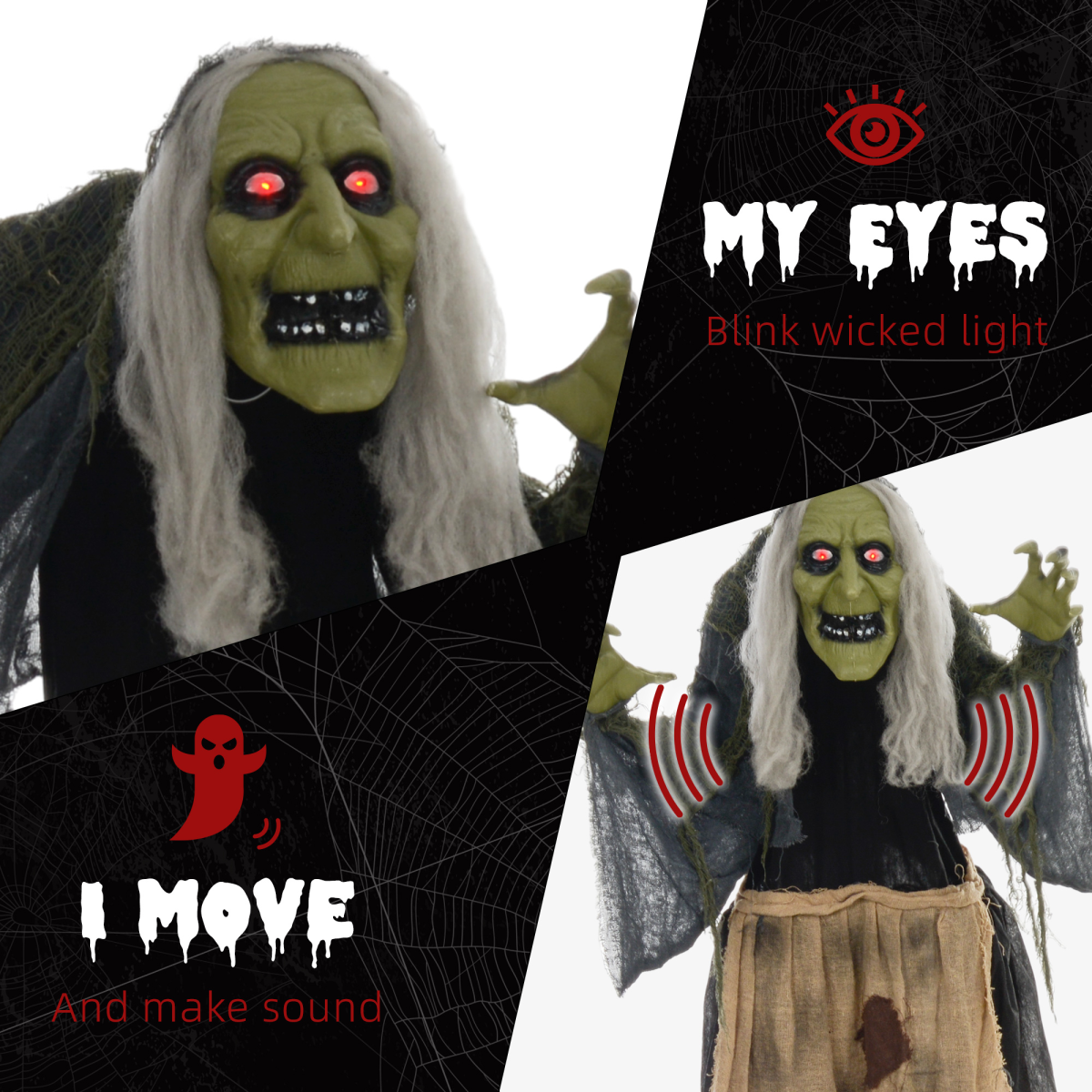 HOMCOM Halloween Witch Animatronic Prop with Sound Activated
