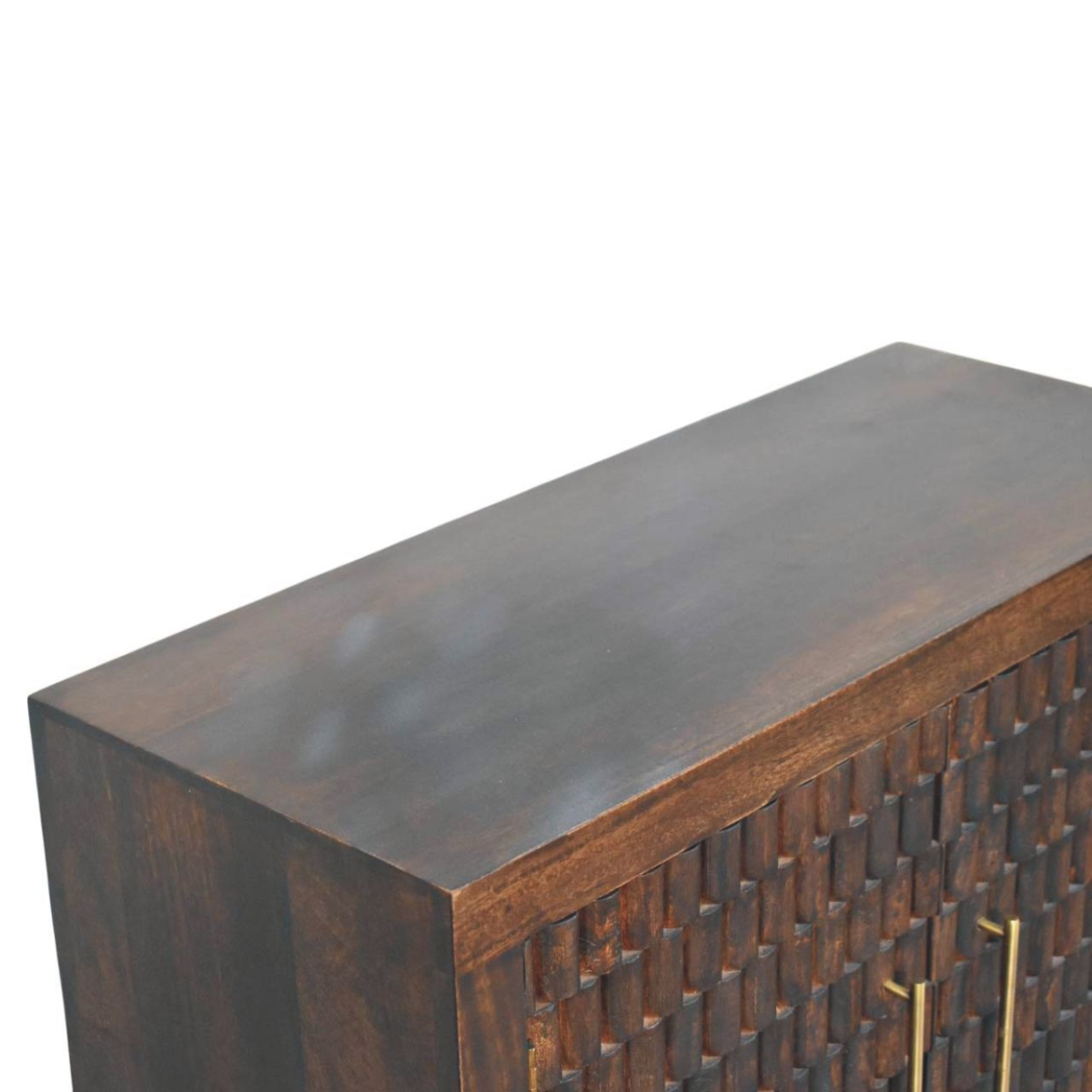 Artisan Furniture Solid Wood Vesta Textured Cabinet, 2 Doors, 2 Shelves, Dark Brown