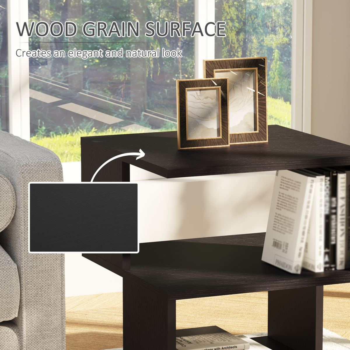 Modern Square 2 Tier Wood Coffee Side Table Storage Shelf Rack Black