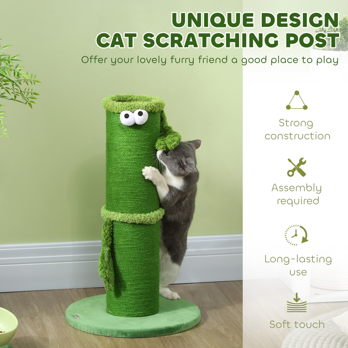 PawHut Cat Scratching Post for Indoor Cats with Sisal Rope Cover, Large Base