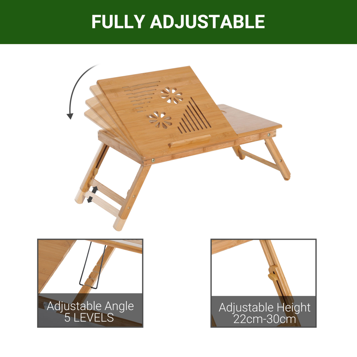 Portable Laptop Desk Notebook Tray PC Bed Drawer Adjustable Bamboo HOMCOM