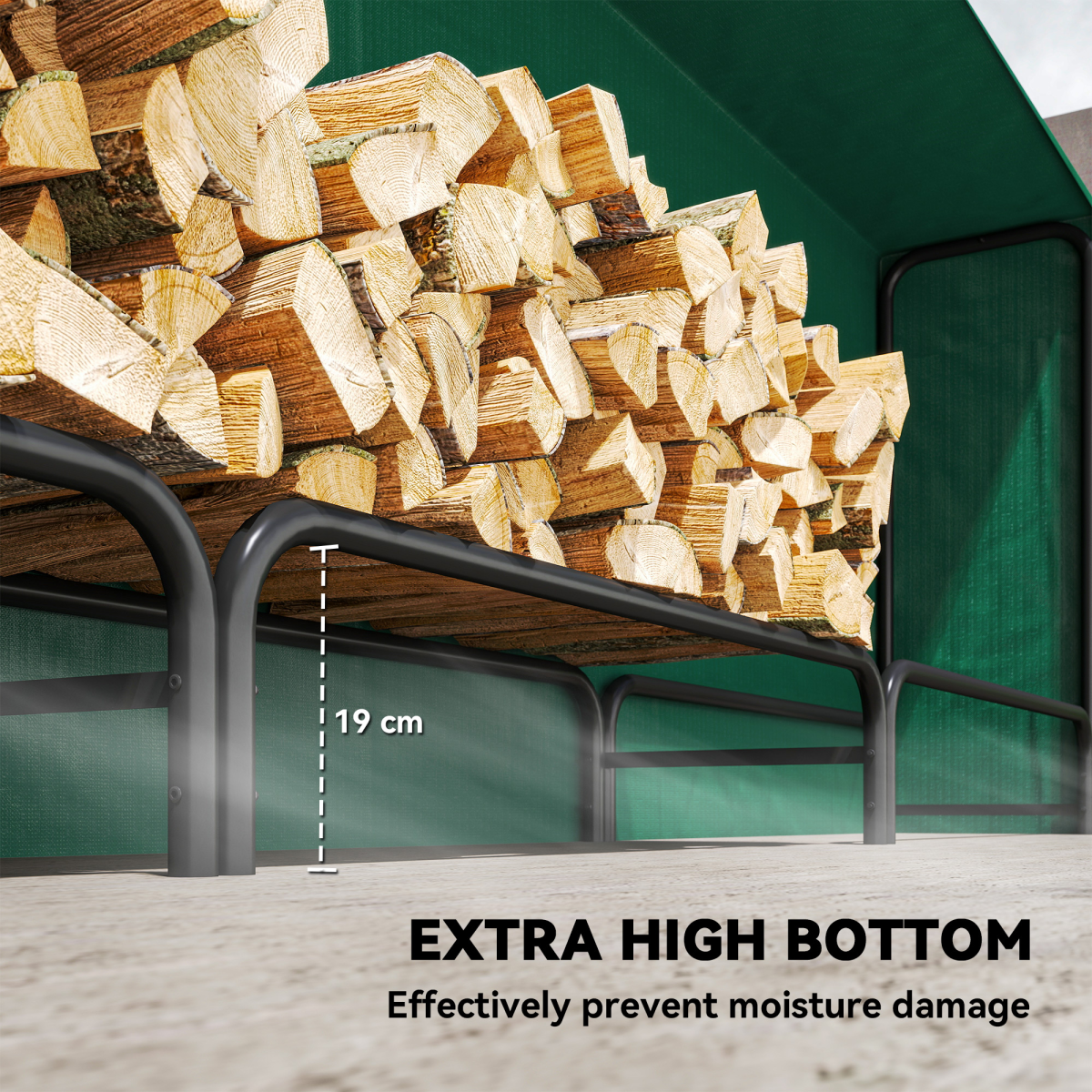 Outsunny Metal Firewood Rack, Log Holder, 300 x 36 x 99 cm, Dark Green