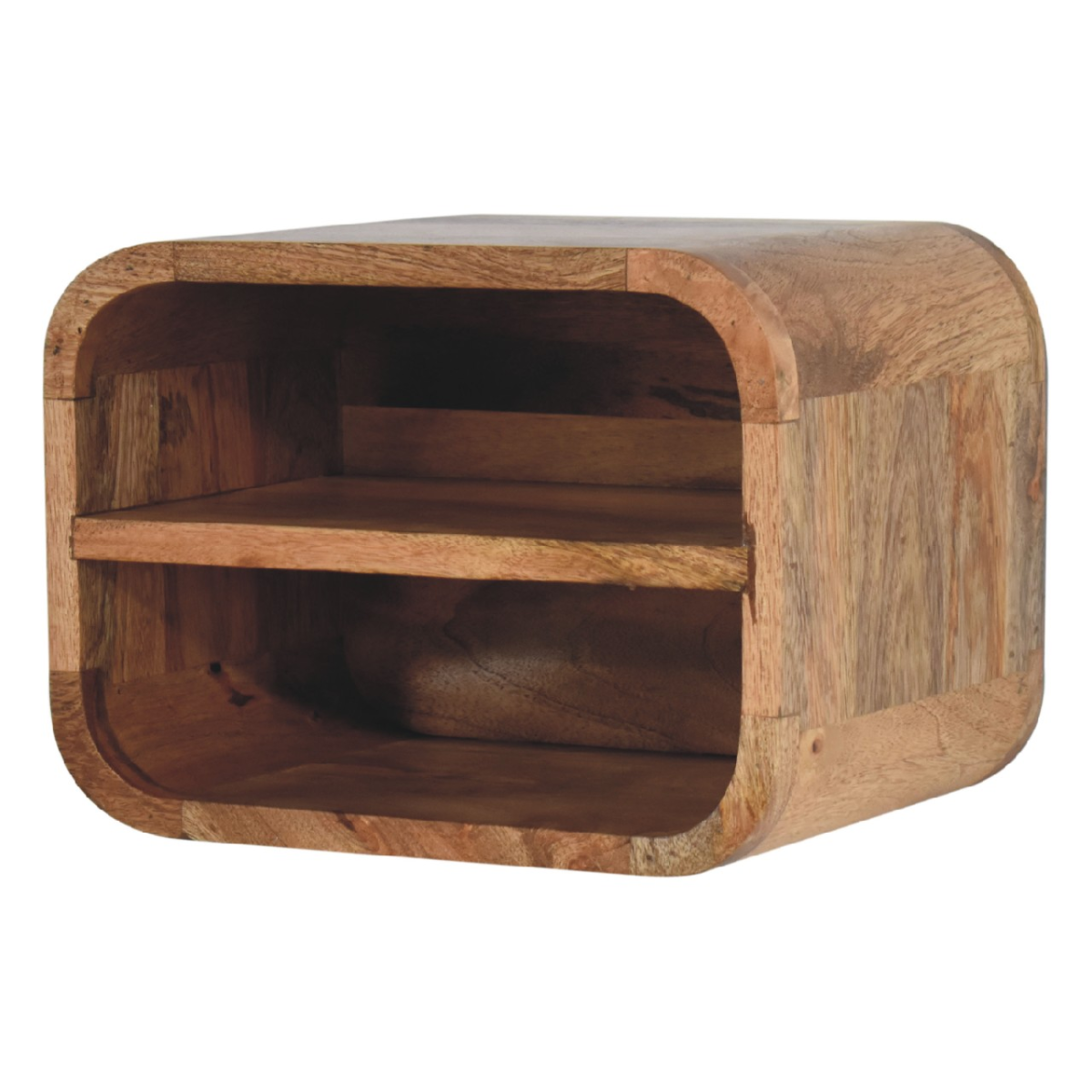 Artisan Furniture Solid Wood Oak-ish Floating Open Curve Bedside
