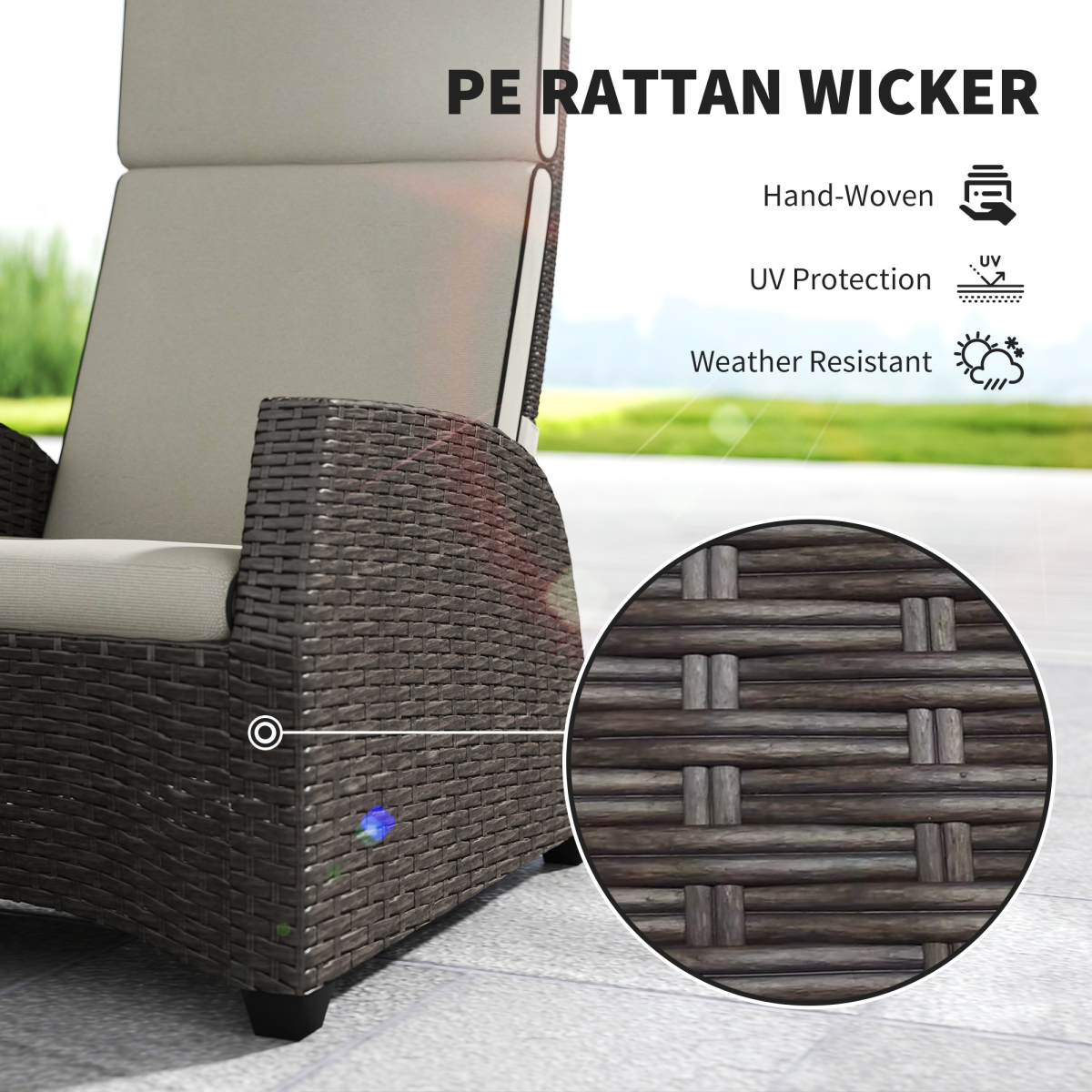 Outsunny 5 PCs Rattan Garden Furniture Set with Reclining Chairs, Brown