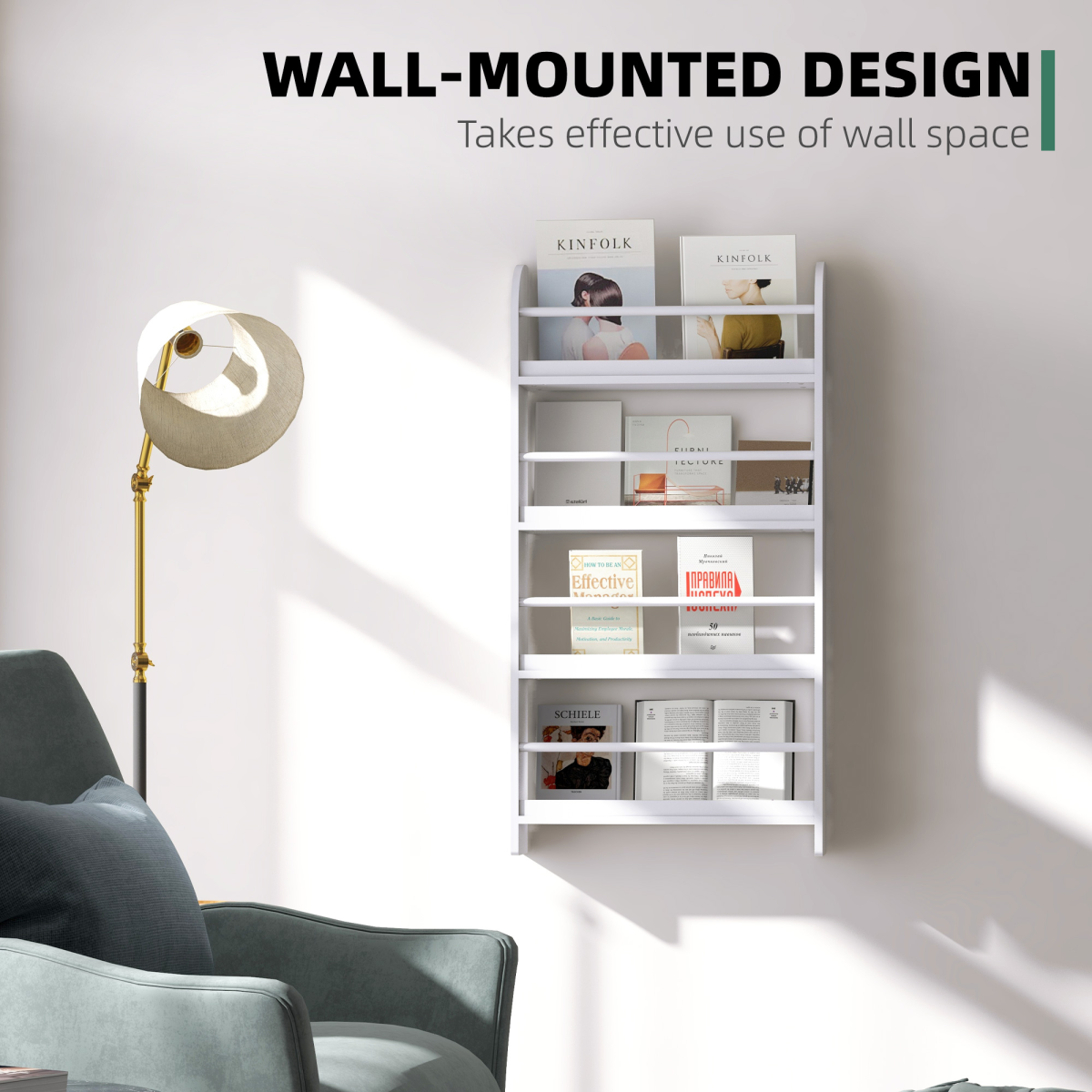 MDF Freestanding Wall-Mounted 4-Tier Magazine Shelf Rack White