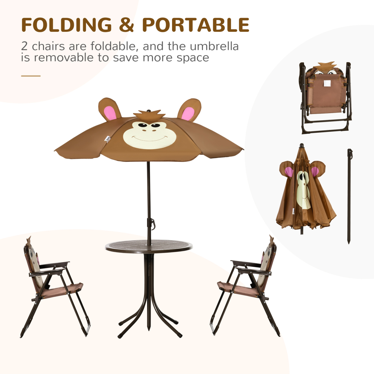 Kids Foldable Four-Piece Garden Set Table, Chairs, Umbrella