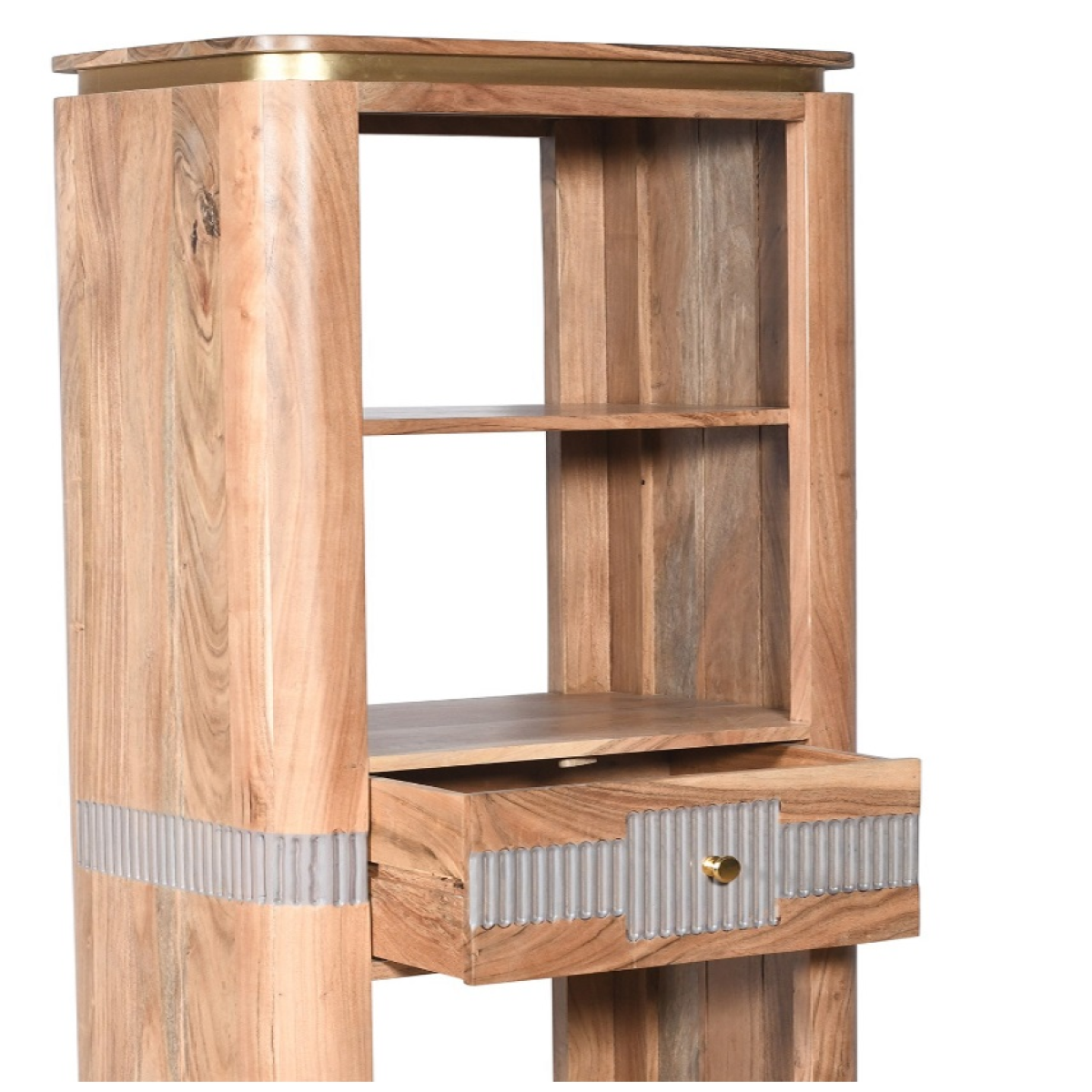 Wilton Acacia Wood Slim Bookcase With 1 Drawers