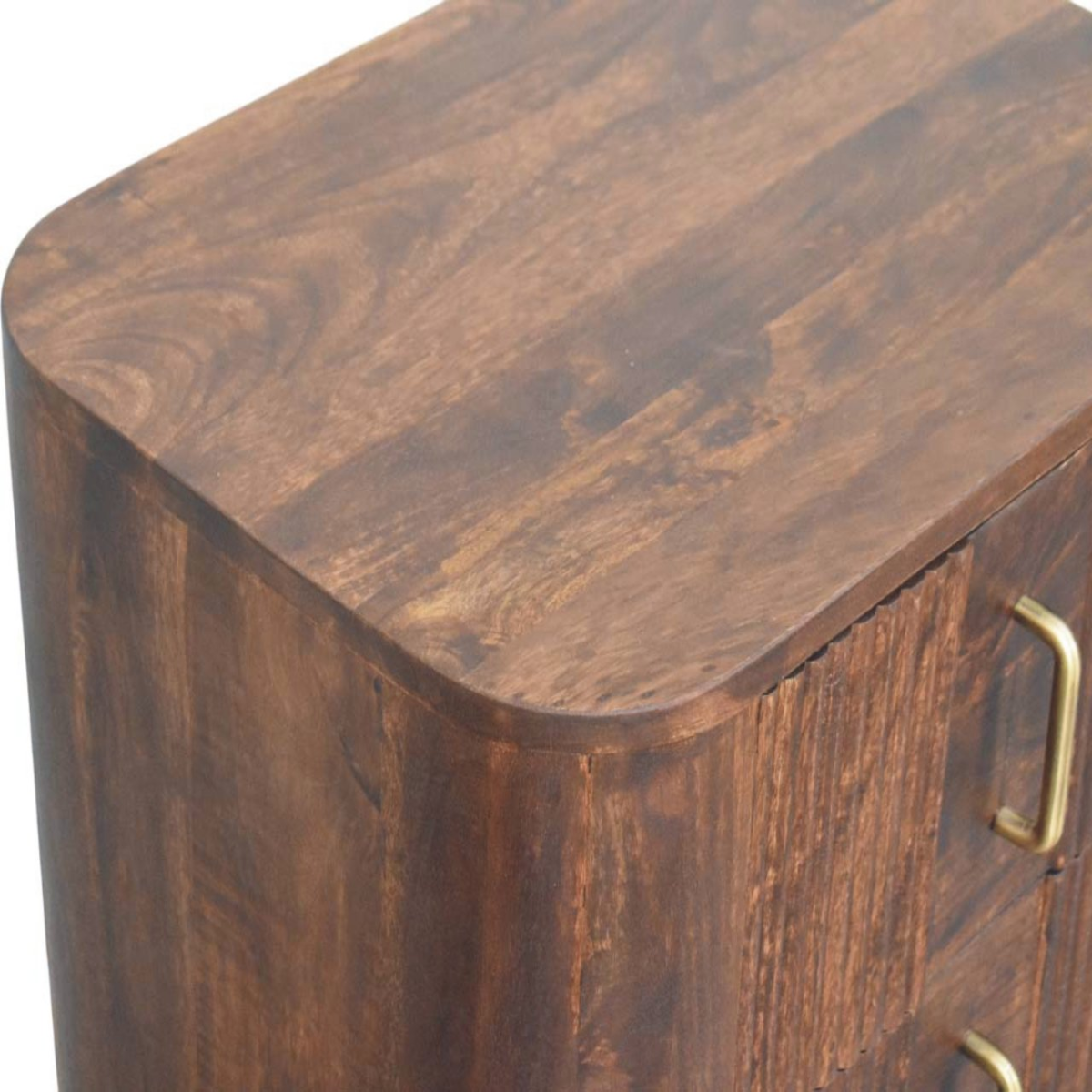 Artisan Furniture Solid Wood Marlowe Fluted Nightstand, 2 Drawers, Dark Brown