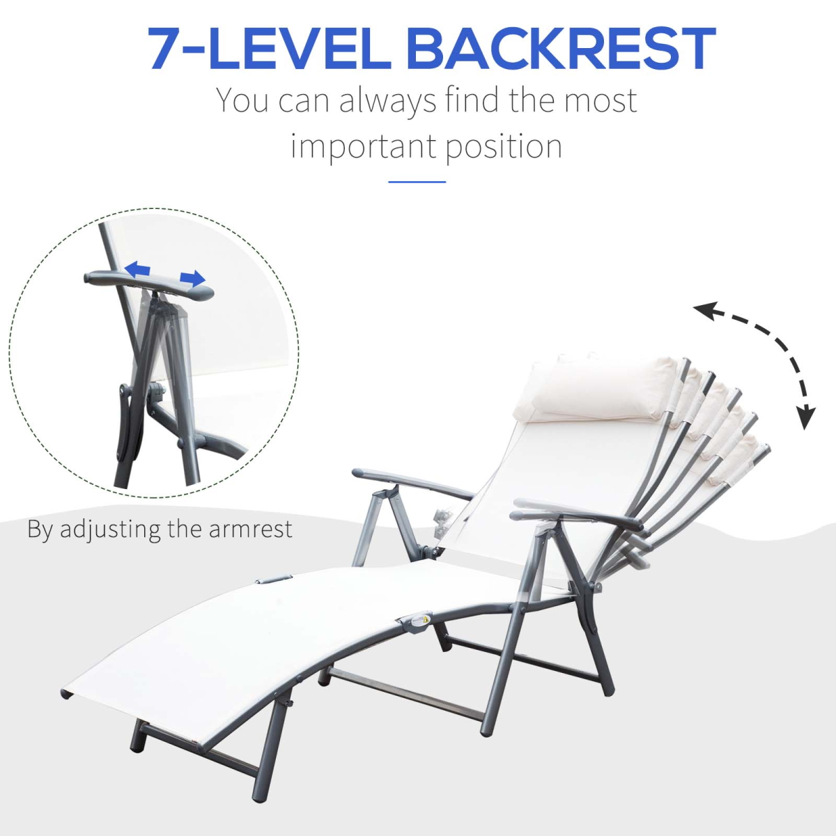 Outsunny Sun Lounger Recliner Foldable 7 Levels Texteline Cream White