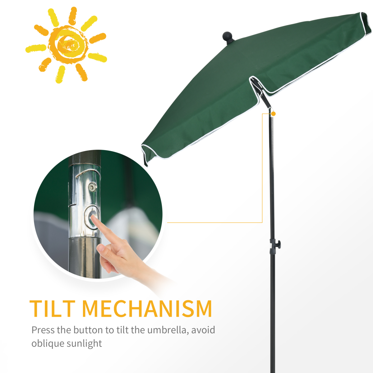 Aluminium Sun Parasol Garden Tilting Umbrellas Patio Rectangular, 2x1.25m, Green