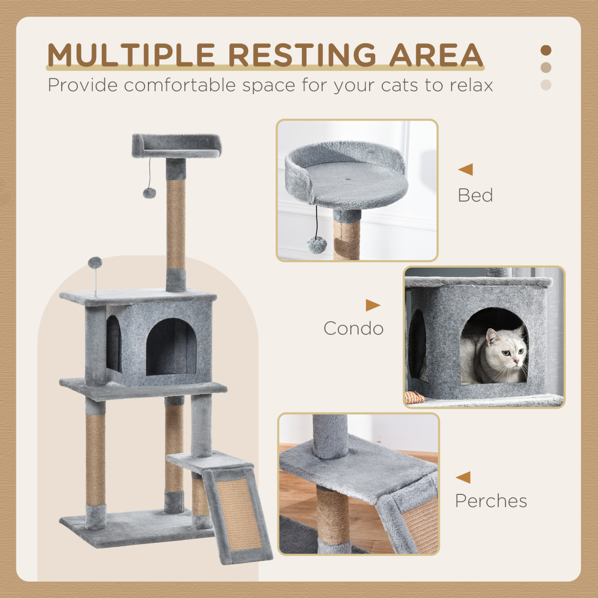 Cat Tree Tower Climbing Kitten Activity Center with Jute Scratching Post, Grey