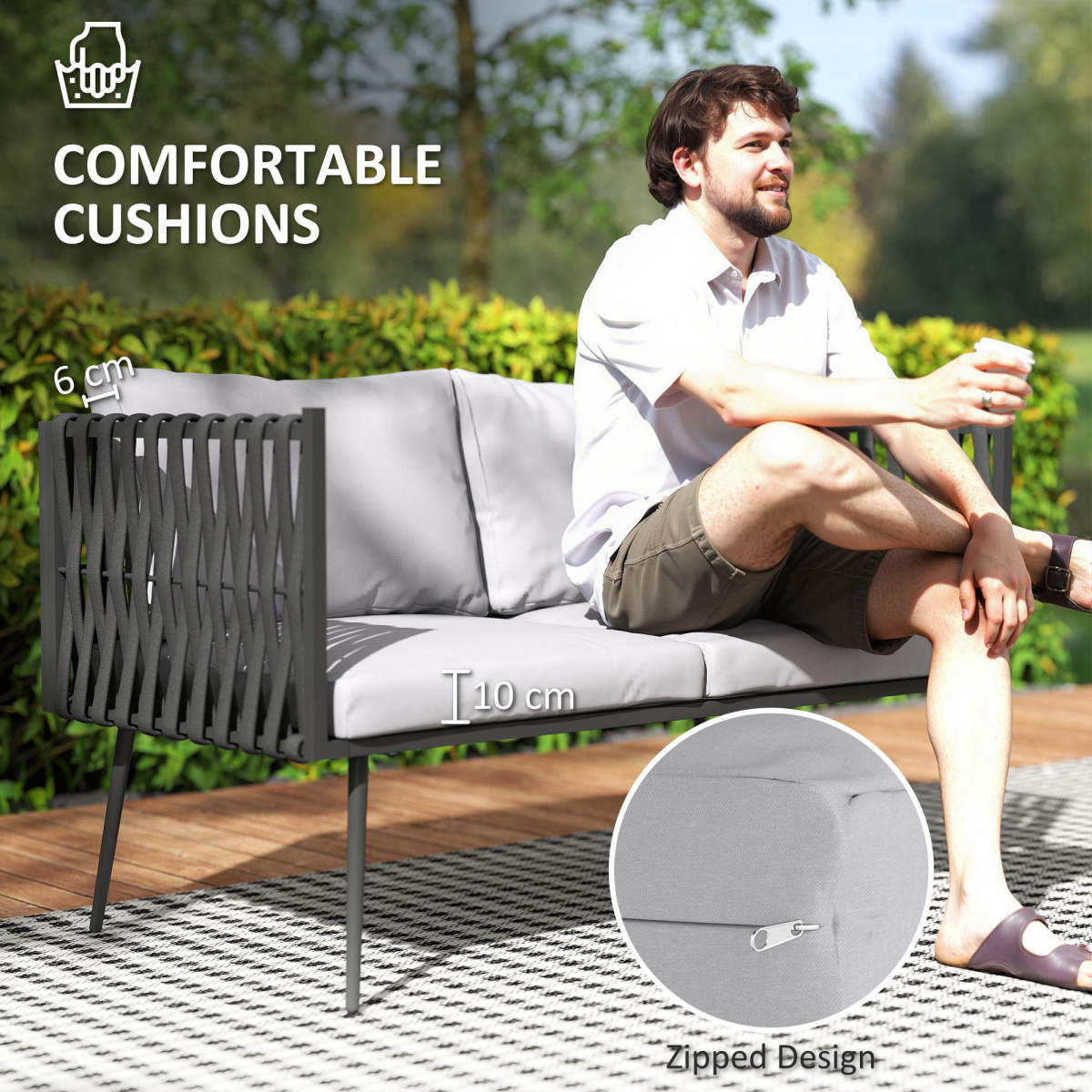 Outsunny 4 Piece Garden Furniture Set with Cushions for Patio, Light Grey