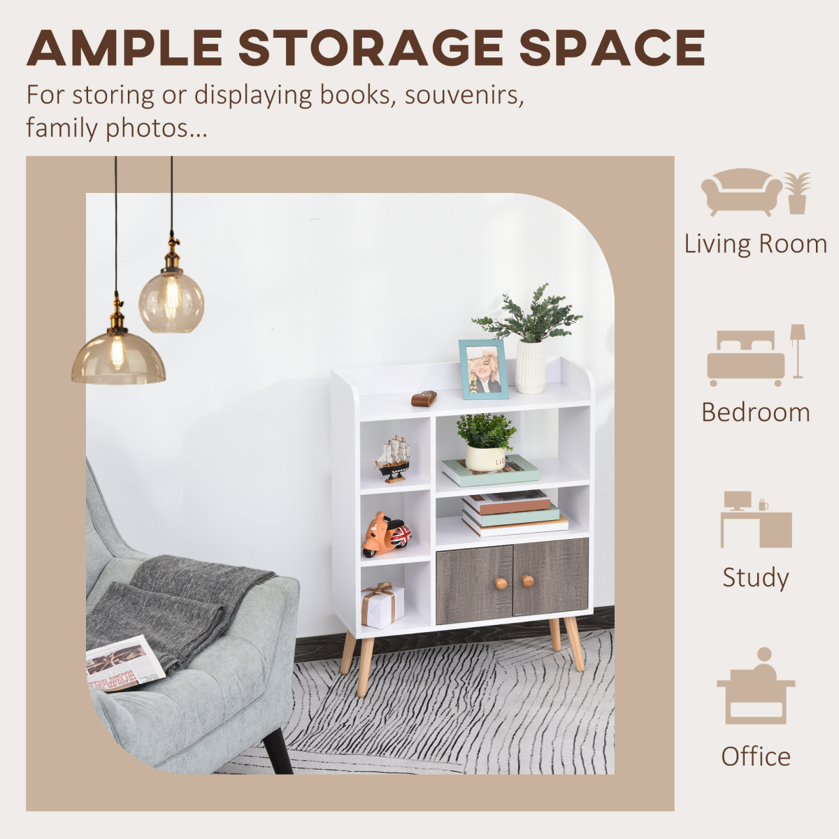 Particle Board Multi-Compartment Shelving Unit White/Brown