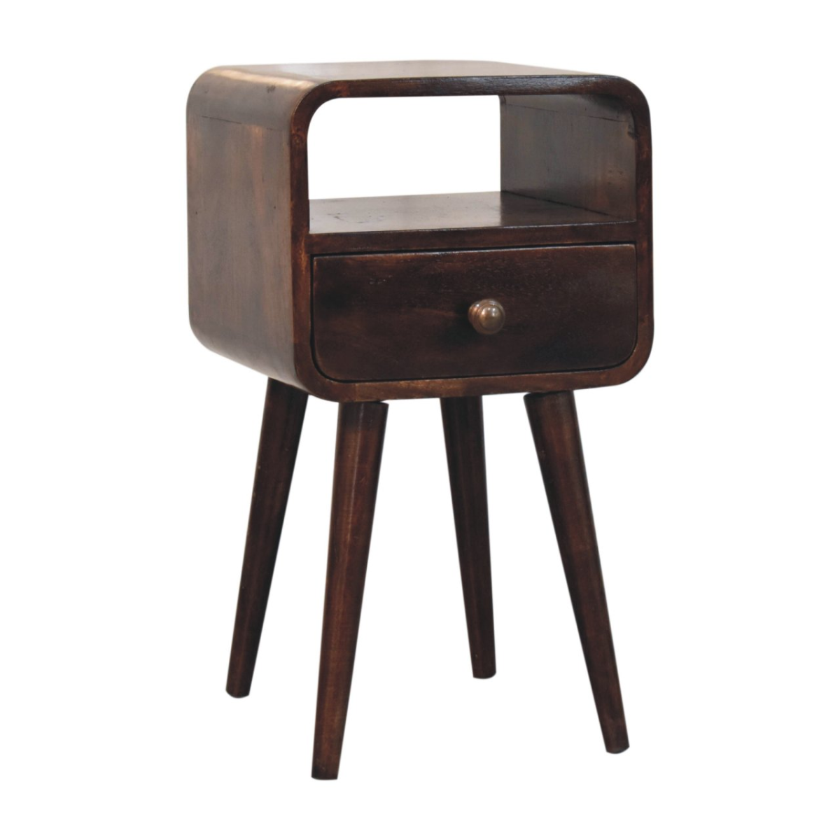 Artisan Furniture Solid Wood Mini California Walnut Curved Bedside with Open Slot