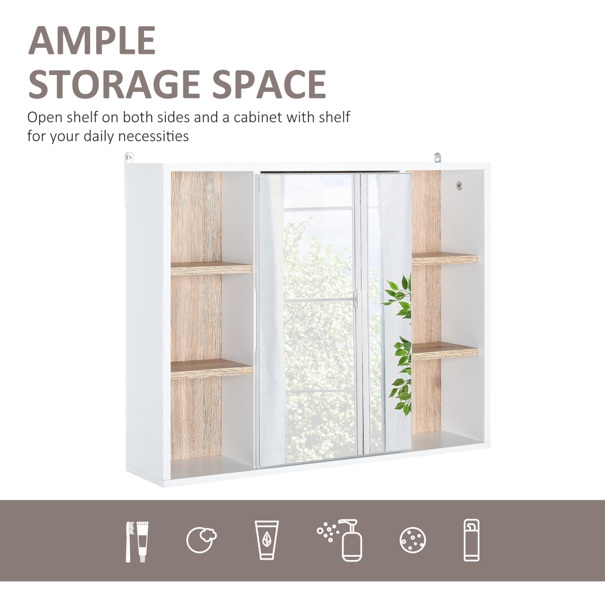 HOMCOM Wall Mounted Bathroom Storage Cabinet w/ Mirrored Door, Adjustable Shelf