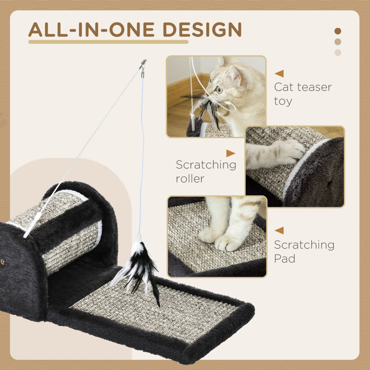 Cat Scratcher Sisal Scratching Pad Mat Board Kitten Toy w/ Roller Feather Teaser