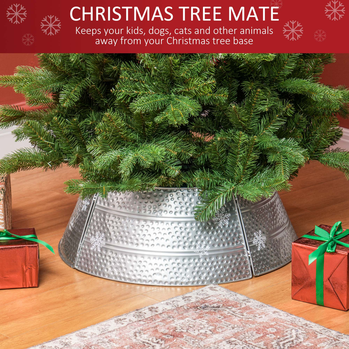 HOMCOM 66cm Christmas Tree Collar with Hollow Snowflake Patterns Silver
