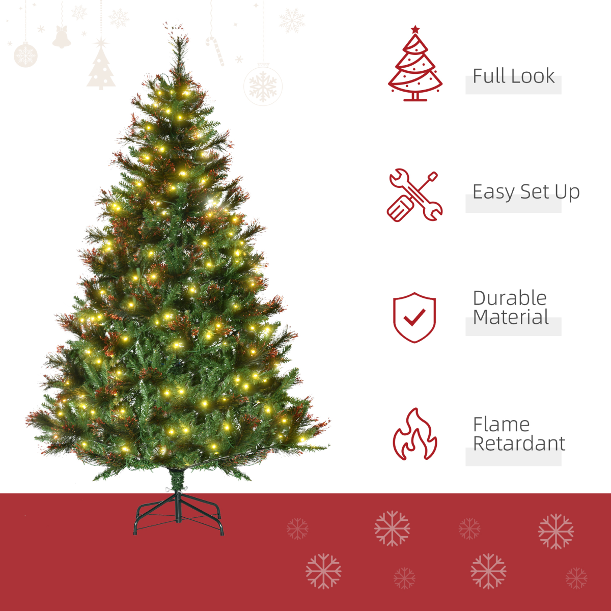 HOMCOM 6FT Pre-Lit Christmas Tree Artificial Spruce Tree Holiday D�cor Stand