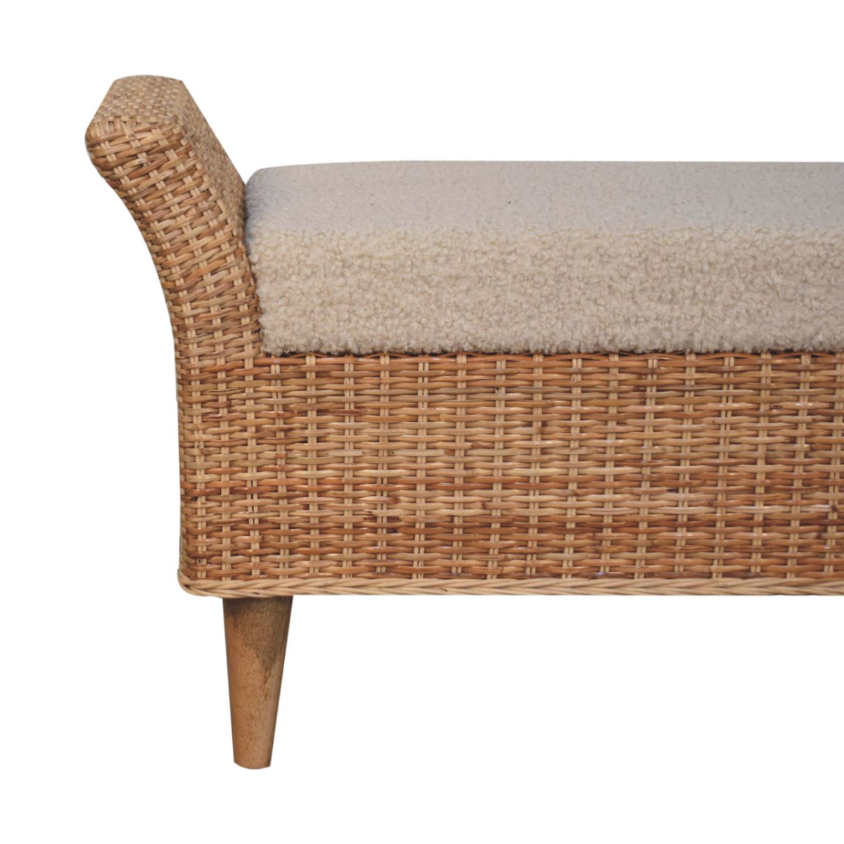 Artisan Furniture Solid Wood Upholstered Riviera Woven Bench, Cream & Beige
