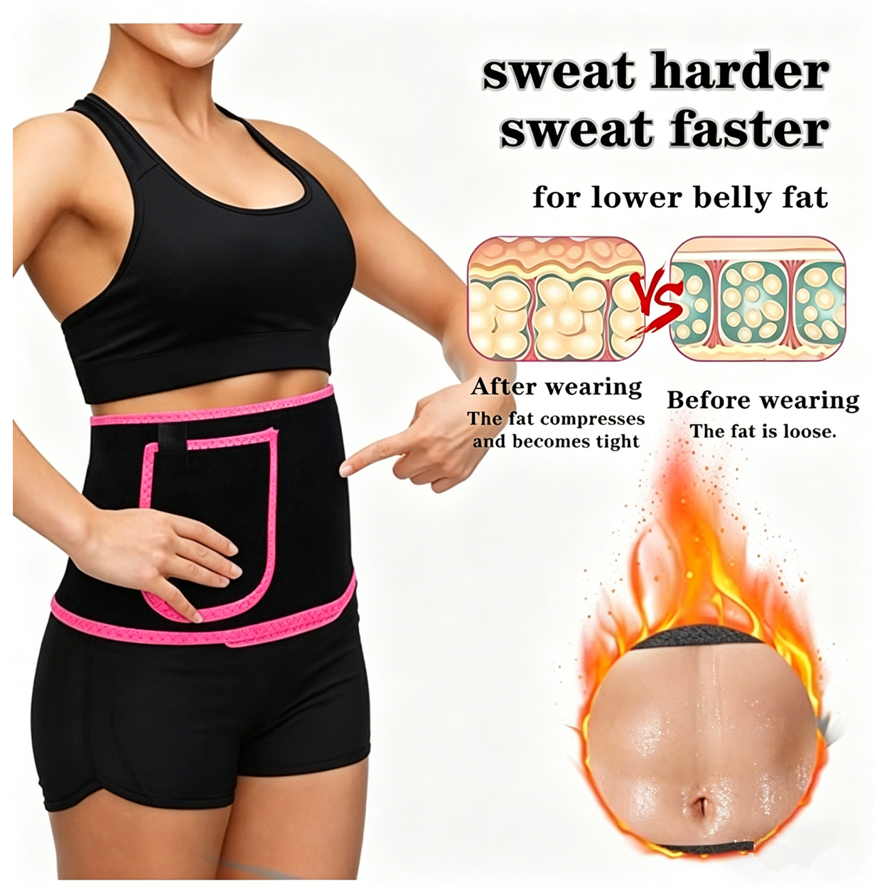Waist Trimmer Belt Sport Workout Shaper Burner Slimming Belt W/ Phone Pocket Pink-Black