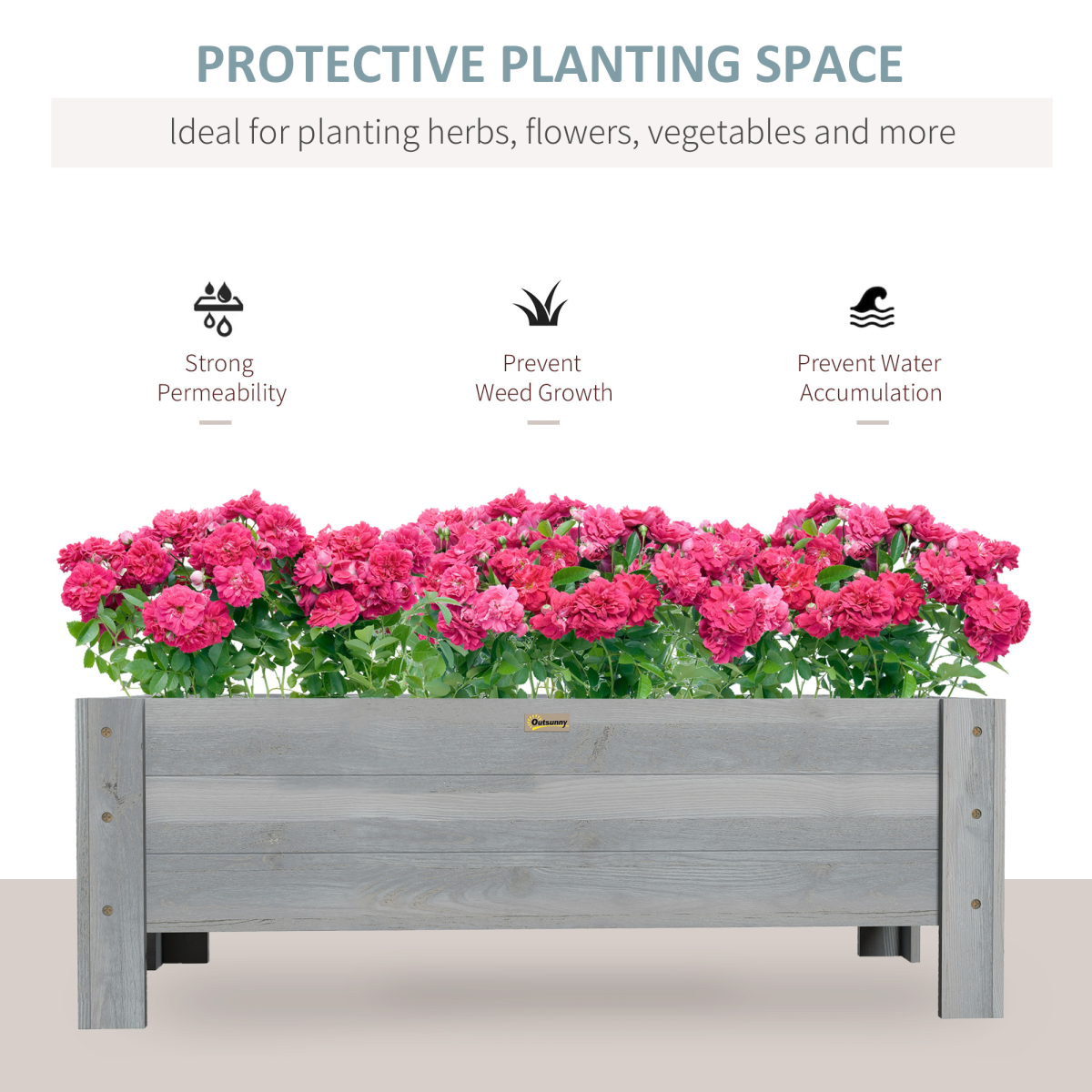 Outsunny Wooden Garden Raised Bed Planter Grow Containers Pot, 100x36.5x36cm