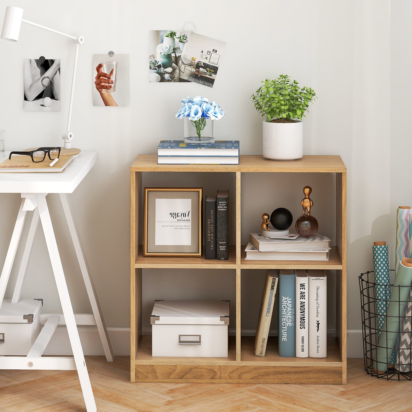 4-cube Wooden Storage Cabinet with Anti-Toppling Device -White