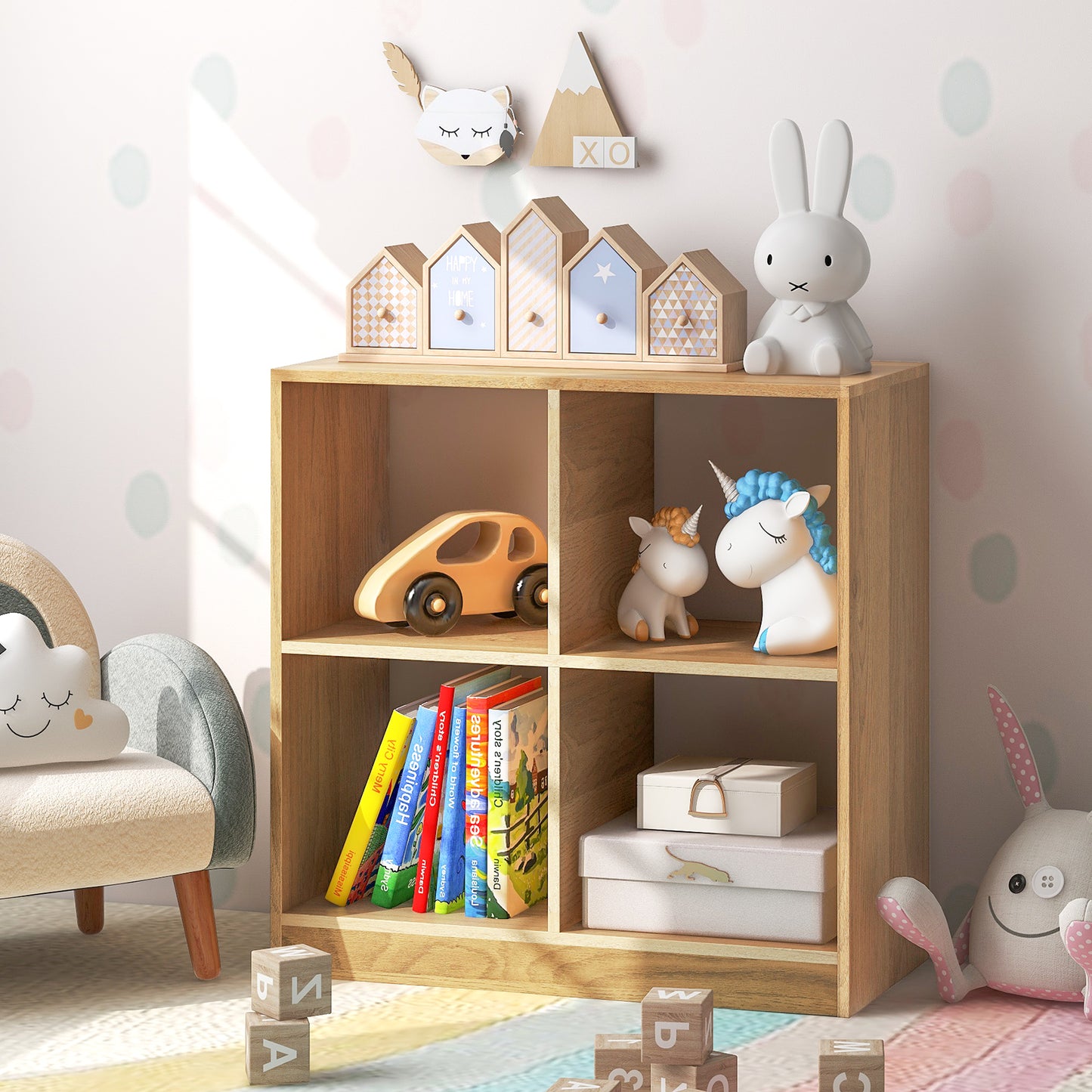 4-cube Wooden Storage Cabinet with Anti-Toppling Device -White